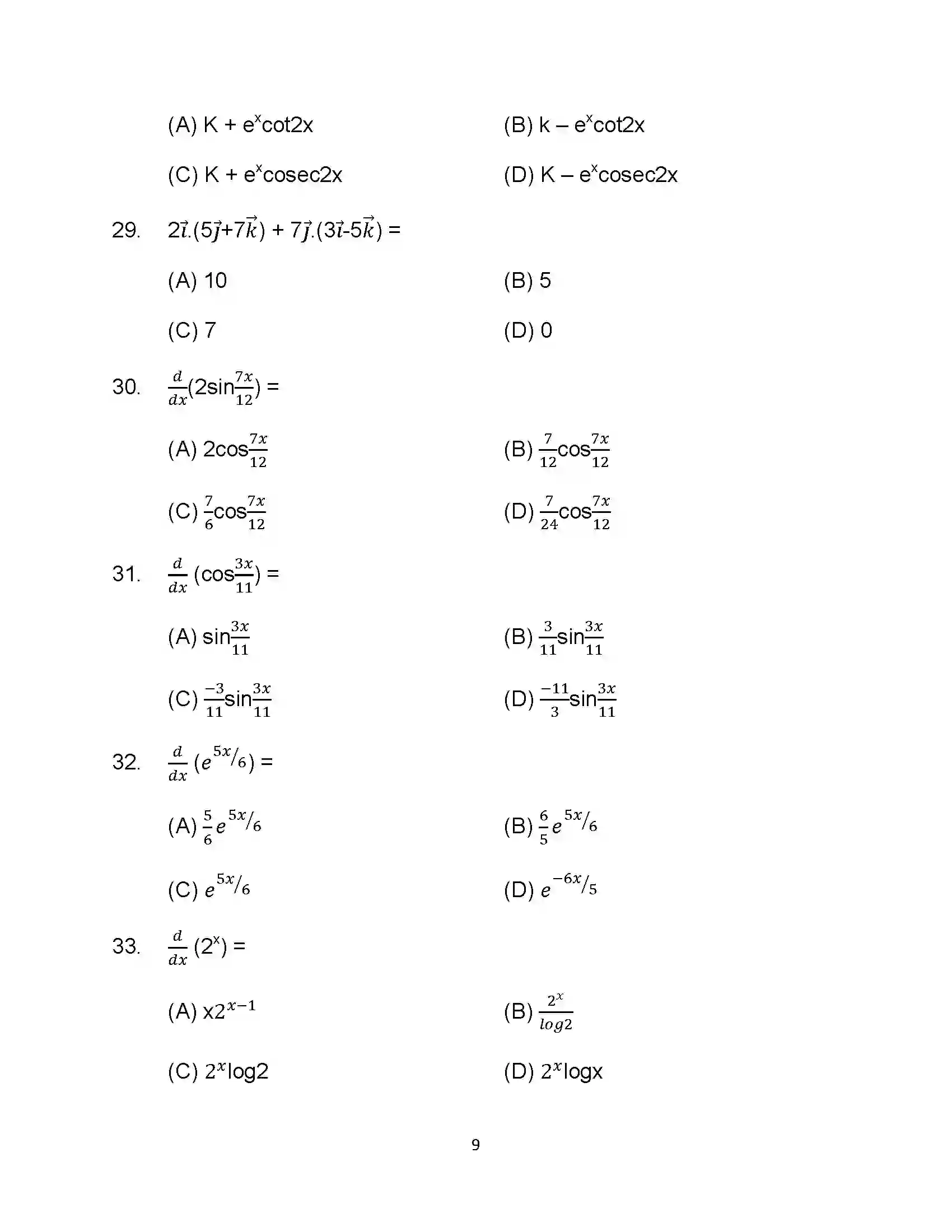 Bihar Board Class 12th 2023 Maths Sample Paper 9