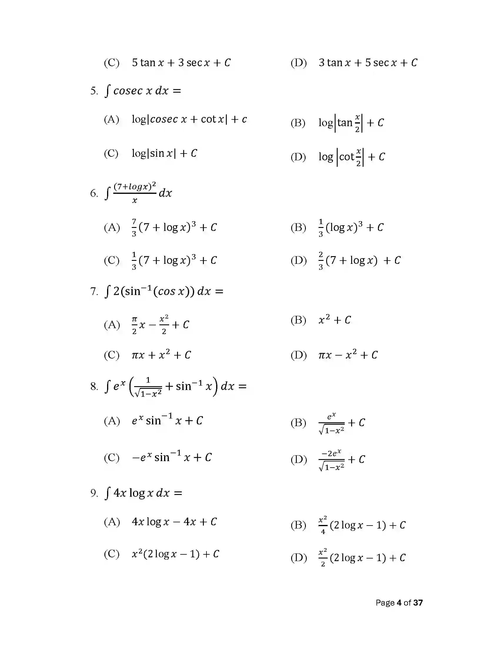 Bihar Board Class 12th 2025 Maths Sample Paper 4