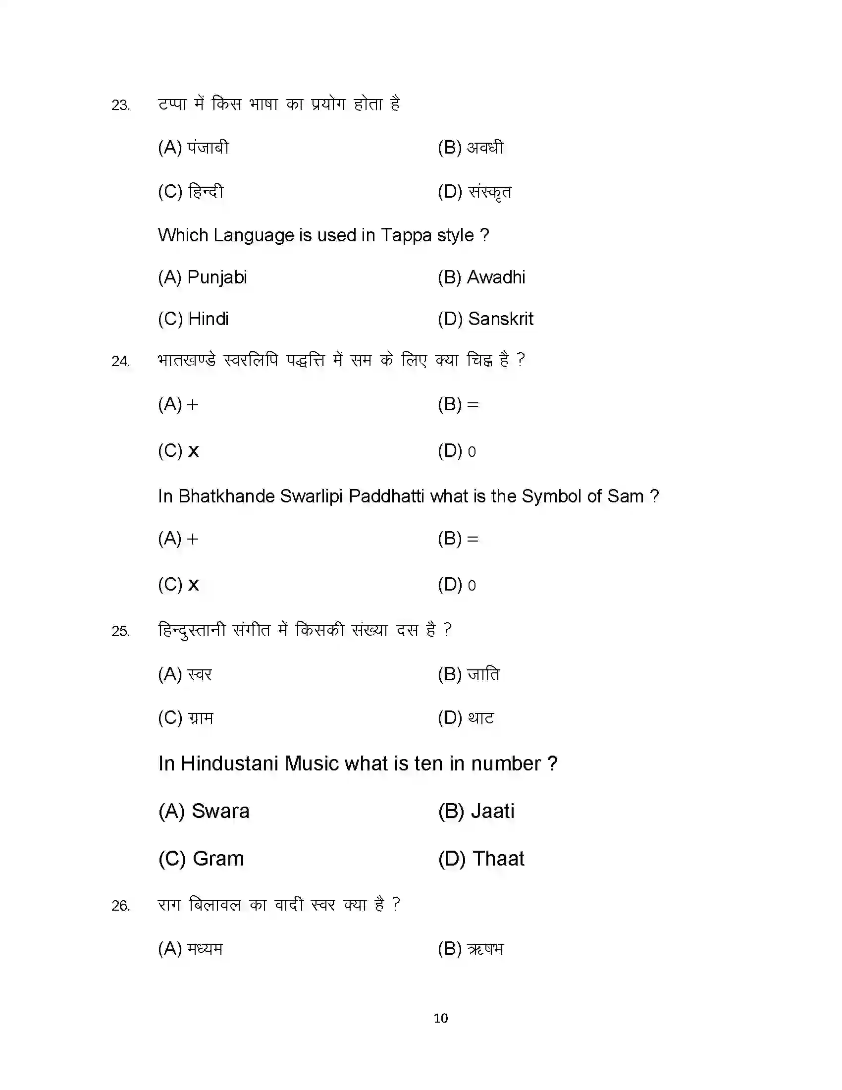 Bihar Board Class 12th 2023 Music Sample Paper 10