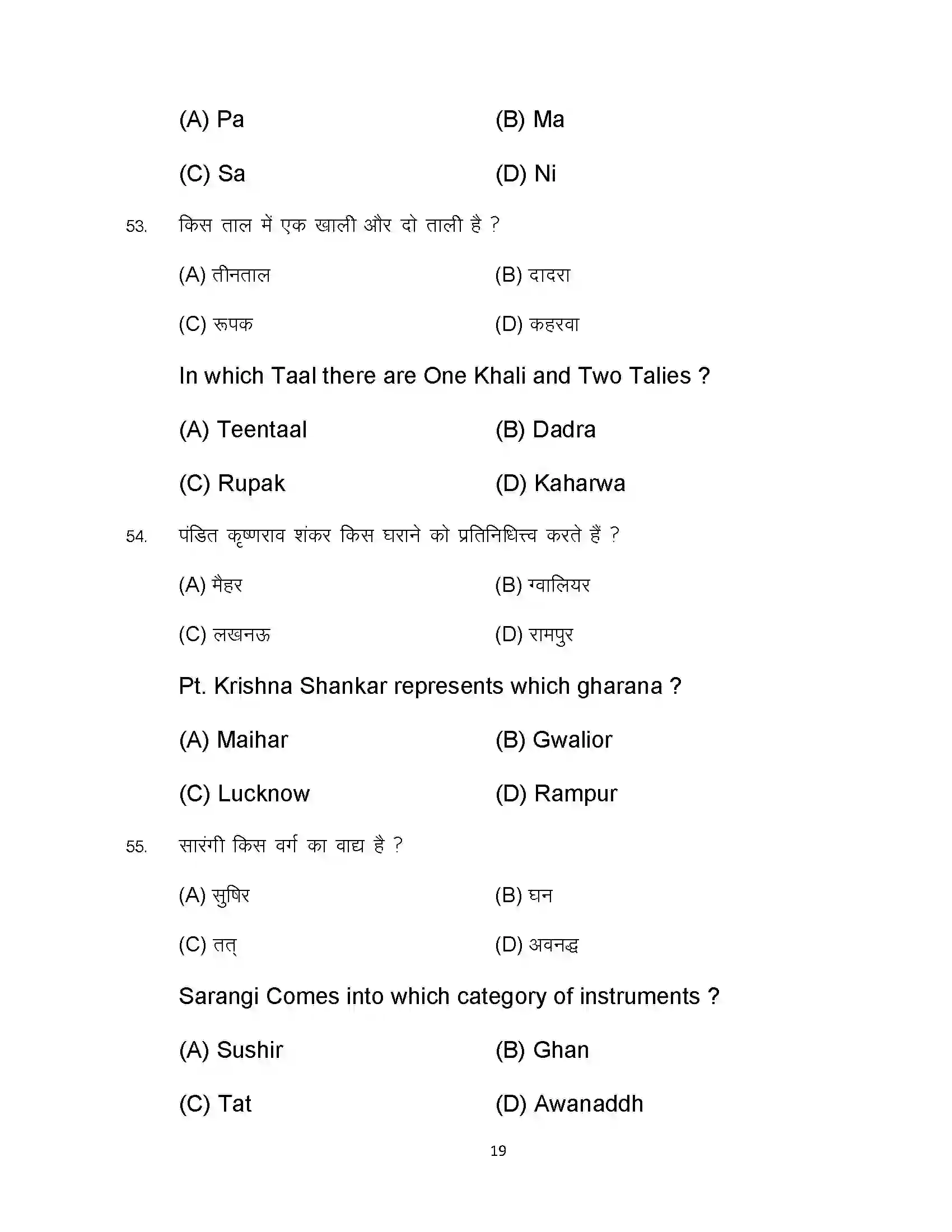 Bihar Board Class 12th 2023 Music Sample Paper 19