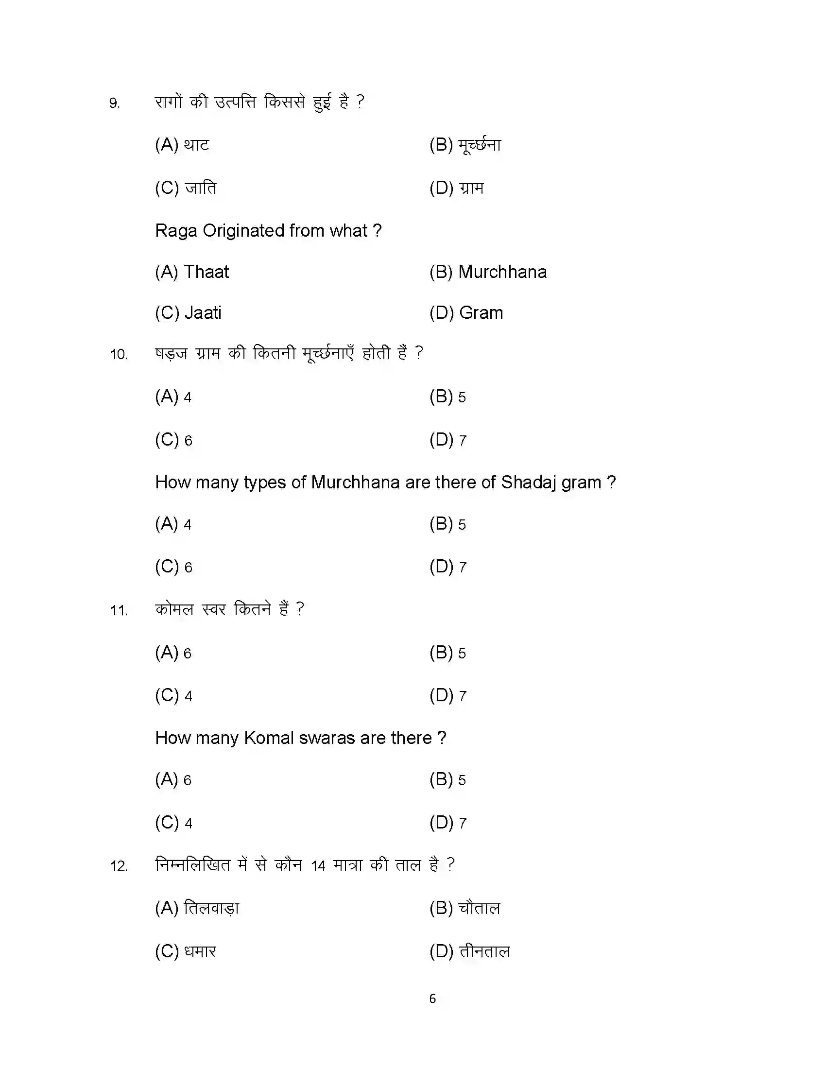 Bihar Board Class 12th 2023 Music Sample Paper 6