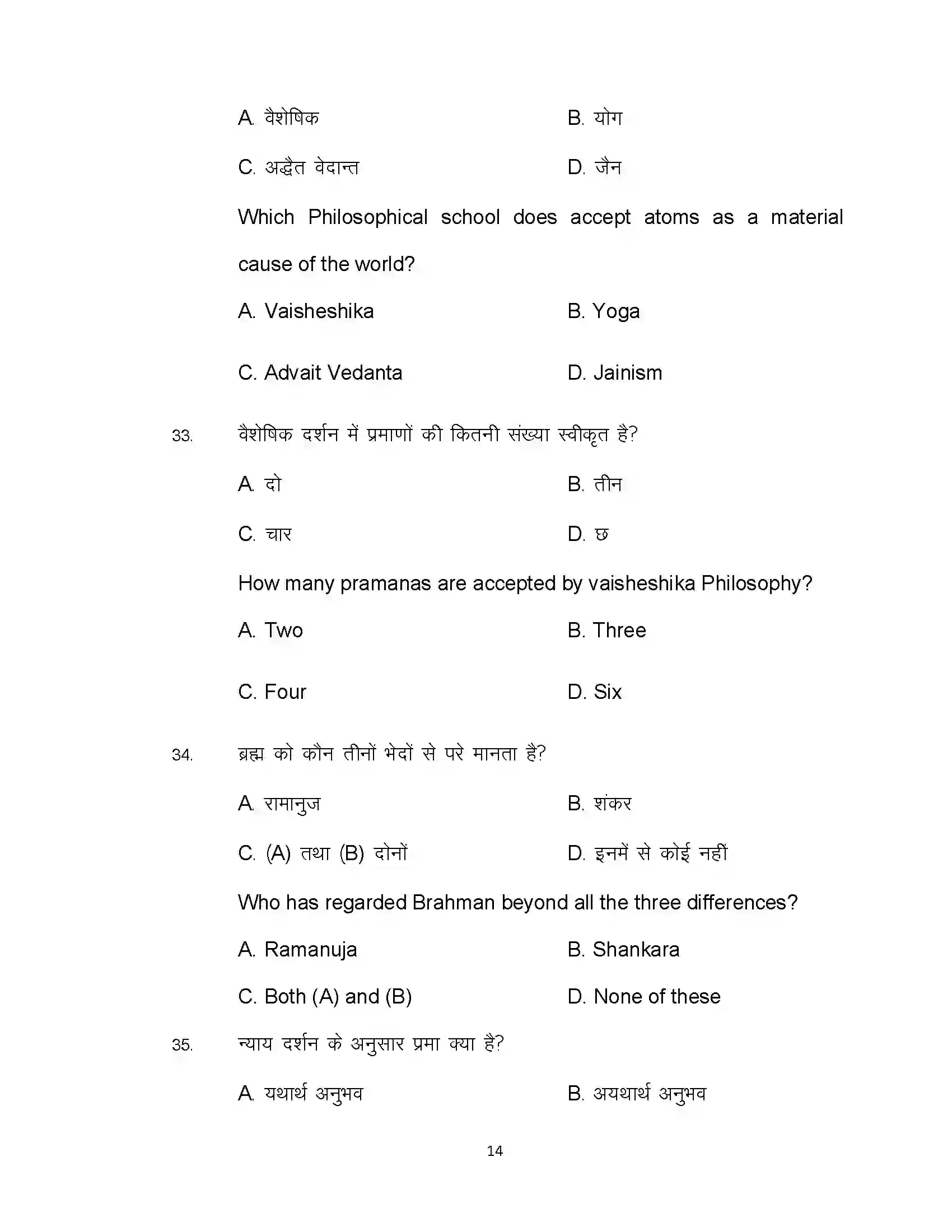 Bihar Board Class 12th 2021 Philosophy Sample Paper 14