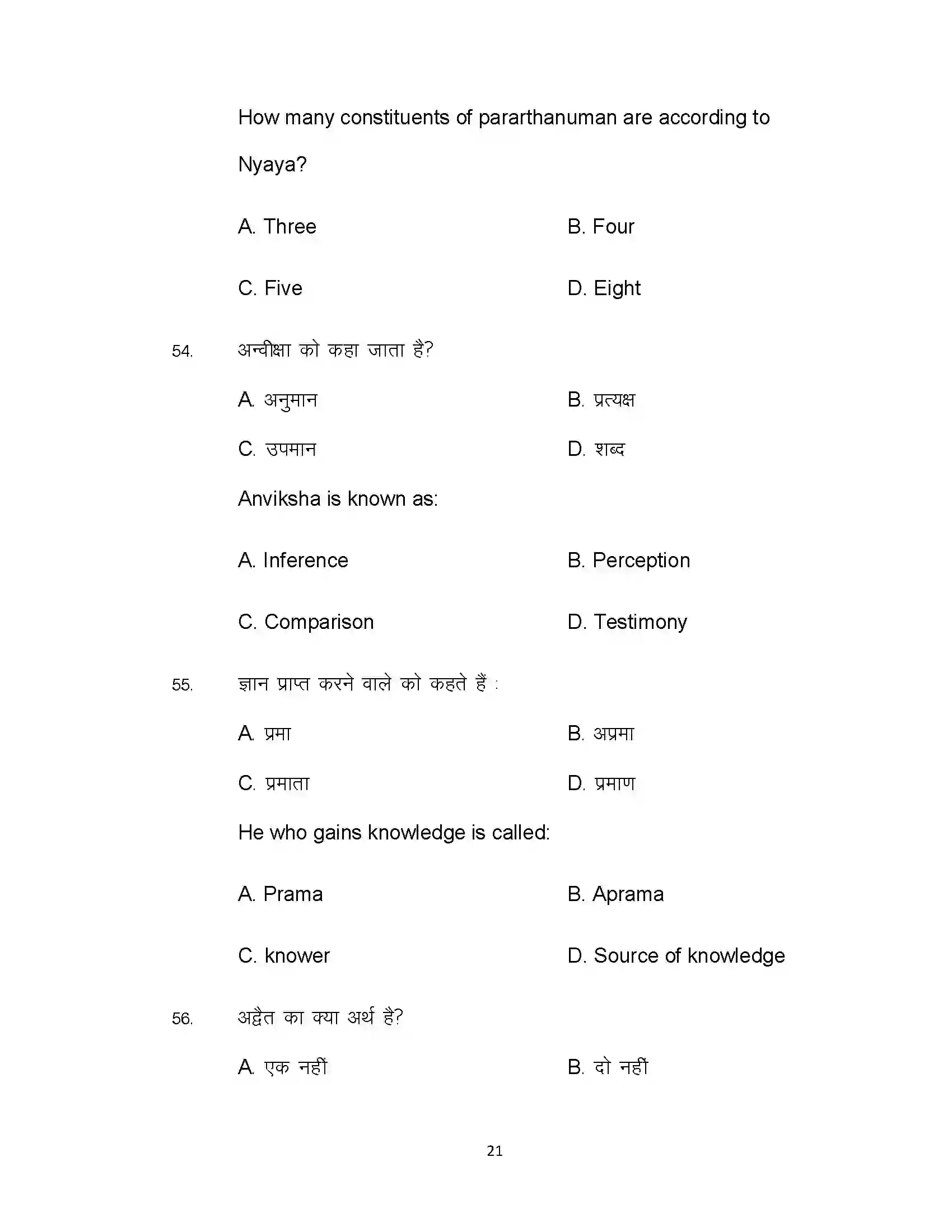 Bihar Board Class 12th 2021 Philosophy Sample Paper 21