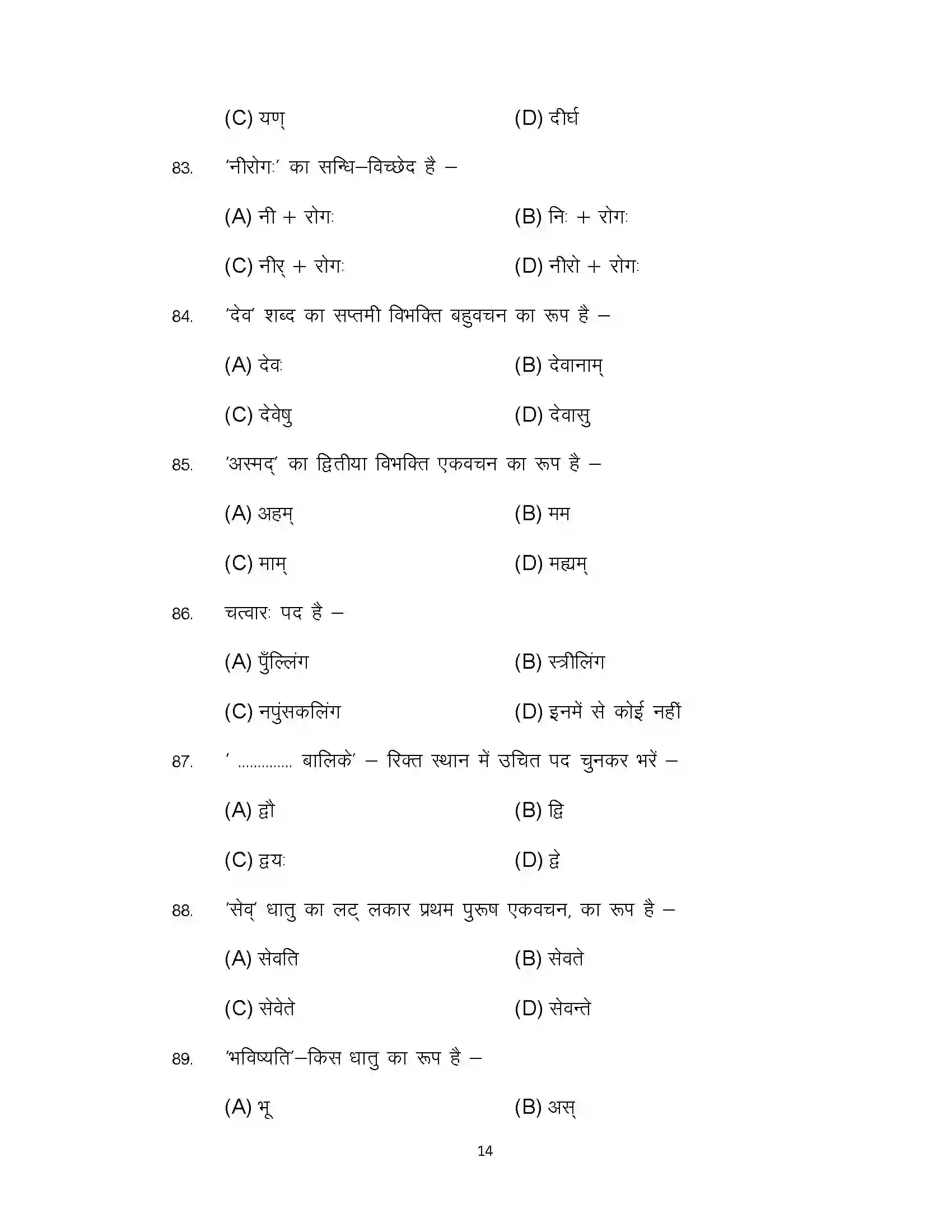 Bihar Board Class 12th 2022 Sanskrit Sample Paper 14