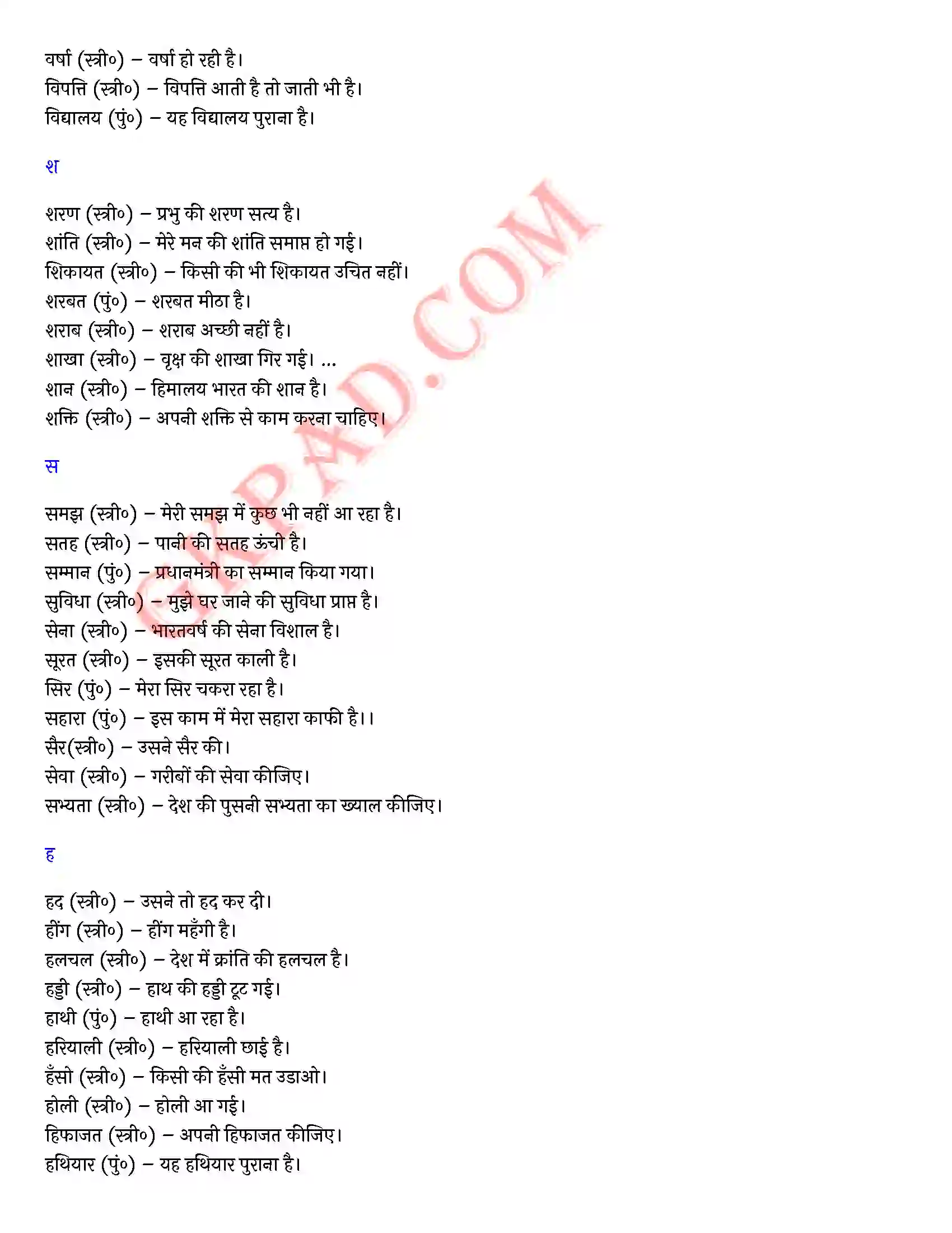 Bihar Board Class 10th Hindi (व्याकरण एवं रचना) वाक्य प्रयोग द्वारा लिंग निर्णय) Solution 10