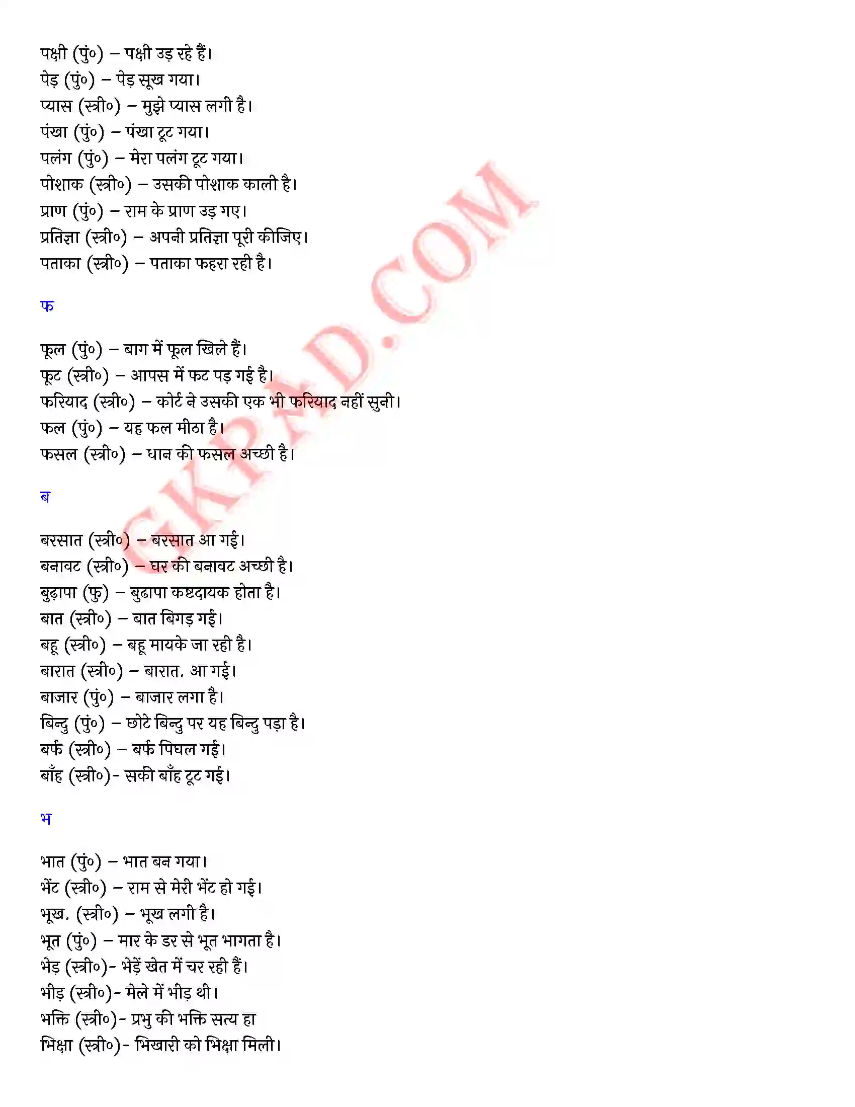 Bihar Board Class 10th Hindi (व्याकरण एवं रचना) वाक्य प्रयोग द्वारा लिंग निर्णय) Solution 8