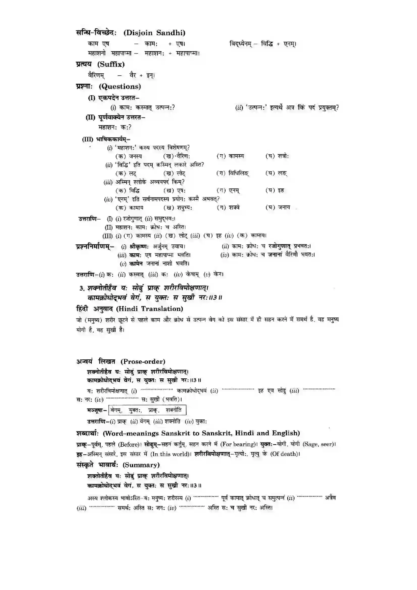 Bihar Board Class 10th Sanskrit (NCERT Sanskrit) Chapter 5) Solution 3