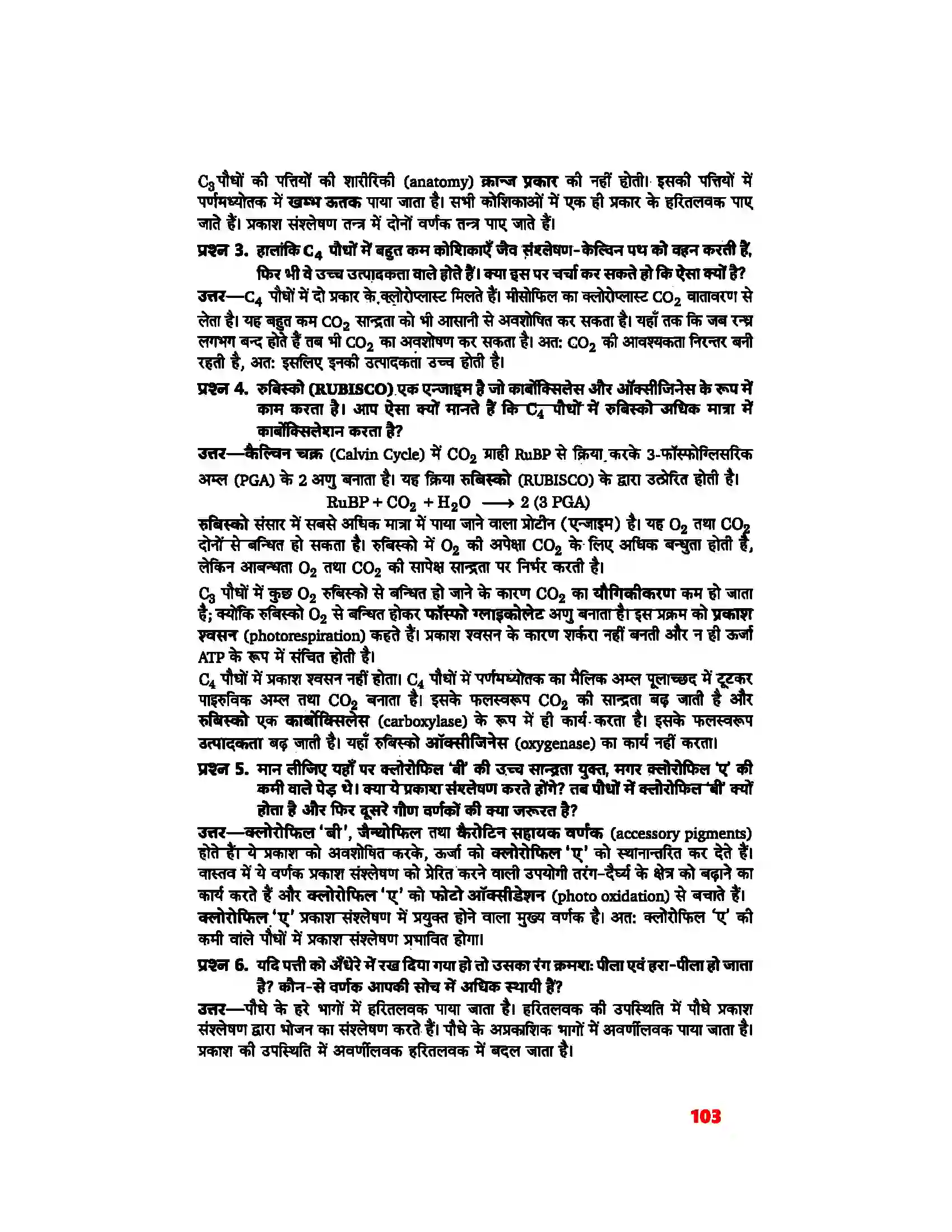 Bihar Board Class 11th Biology (जीव विज्ञान) Chapter 13 (उच्च पादपों में प्रकाश(संश्लेषण) Solution 2