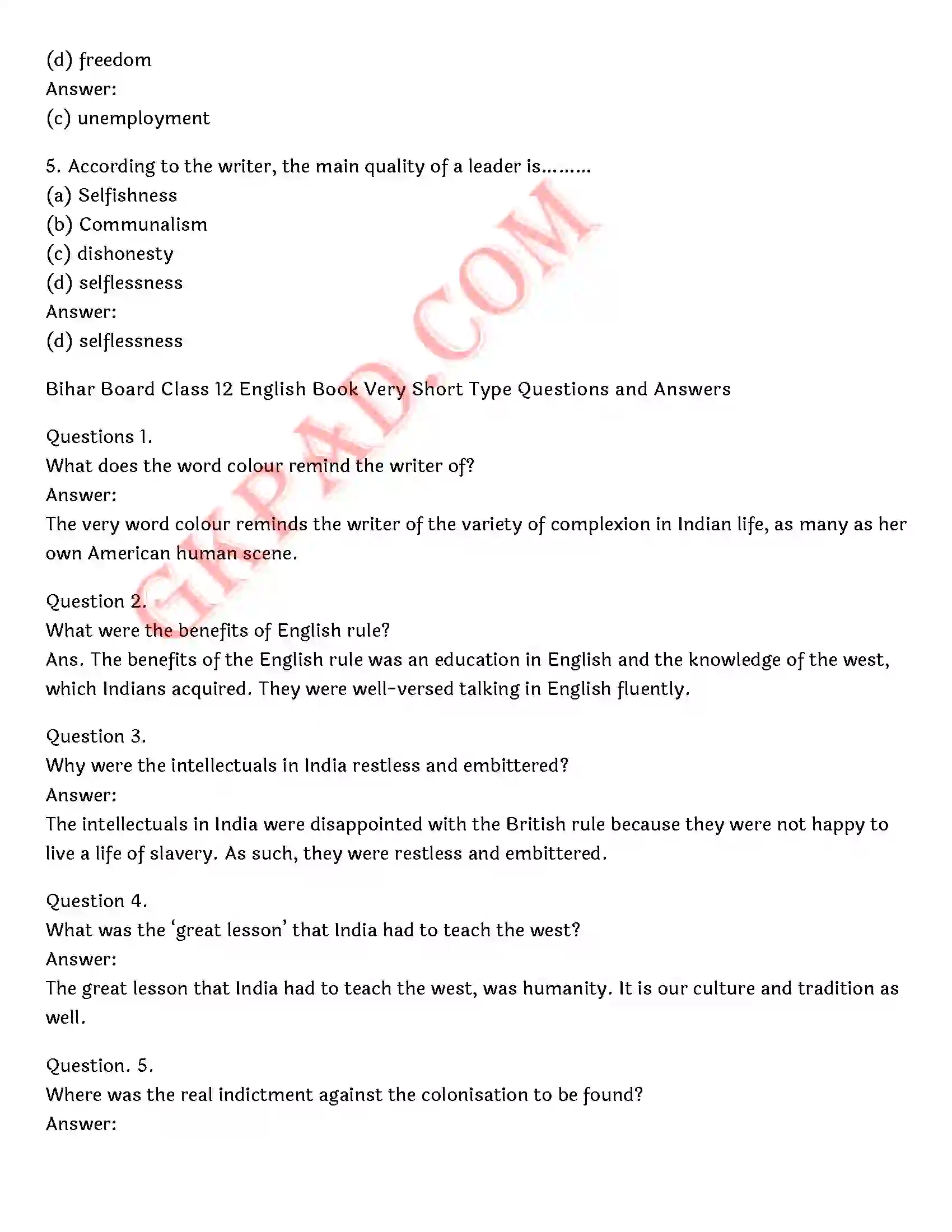 Bihar Board Class 12th English (Rainbow Part 2 Prose) Chapter 10 India Through a Traveller’s Eyes) Solution 2