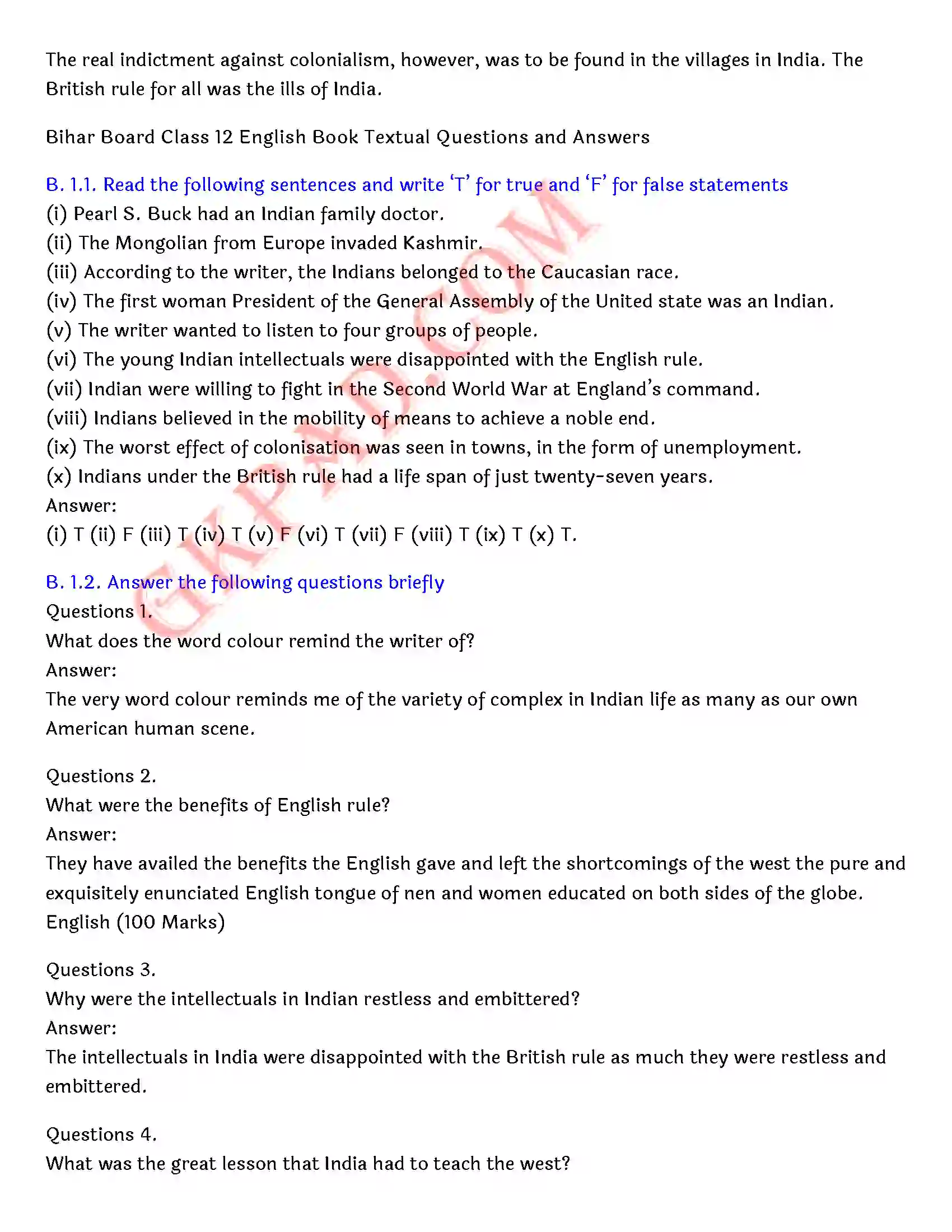 Bihar Board Class 12th English (Rainbow Part 2 Prose) Chapter 10 India Through a Traveller’s Eyes) Solution 3
