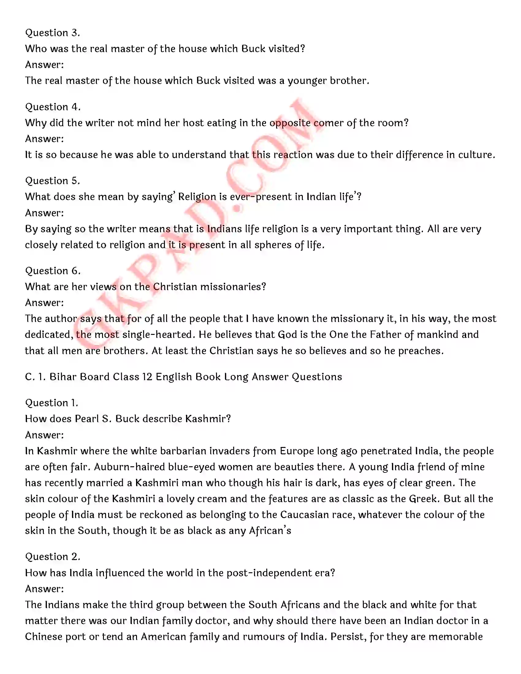 Bihar Board Class 12th English (Rainbow Part 2 Prose) Chapter 10 India Through a Traveller’s Eyes) Solution 5