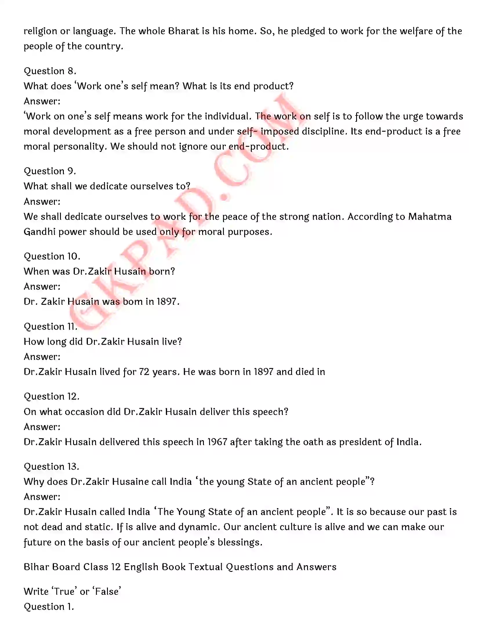 Bihar Board Class 12th English (Rainbow Part 2 Prose) Chapter 2 Bharat is My Home) Solution 3