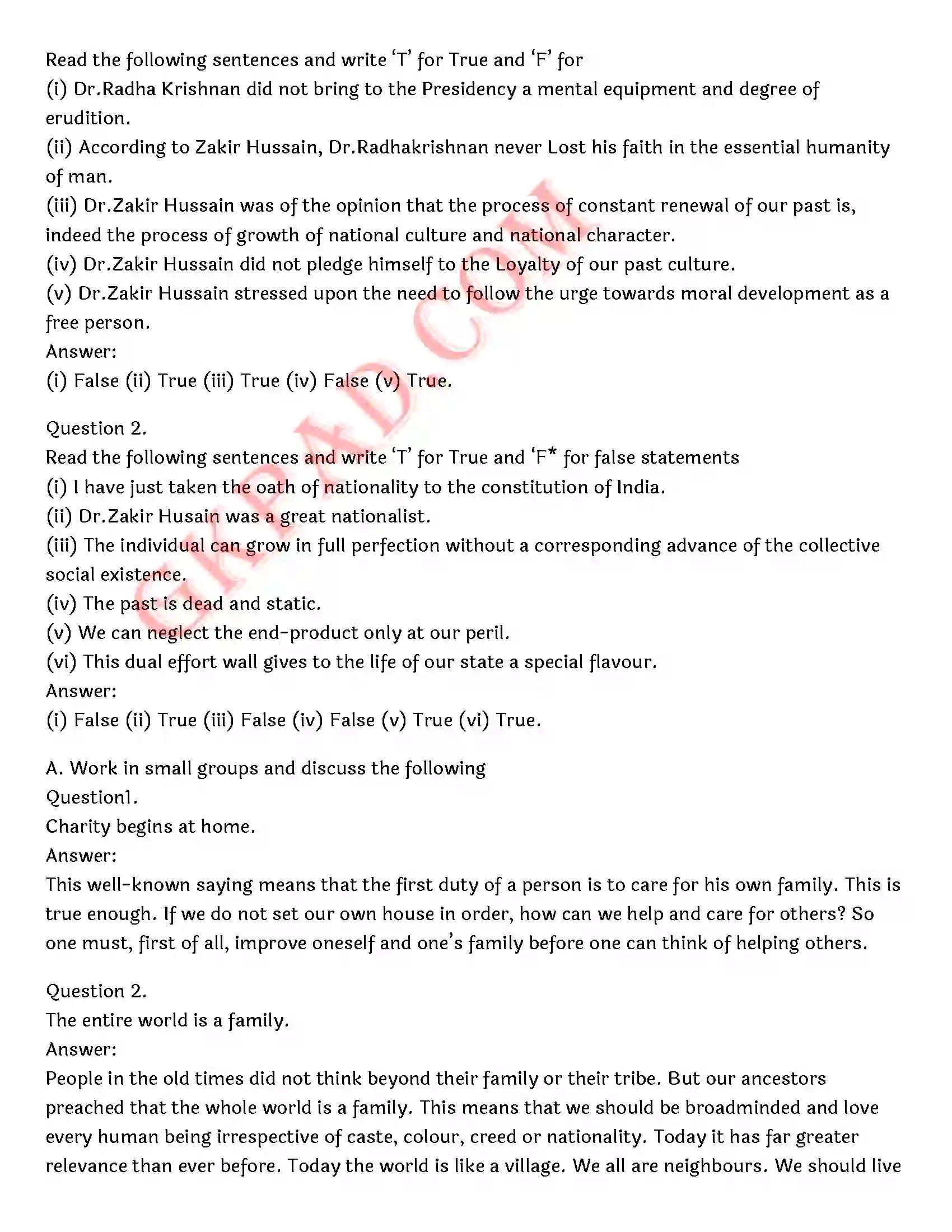 Bihar Board Class 12th English (Rainbow Part 2 Prose) Chapter 2 Bharat is My Home) Solution 4