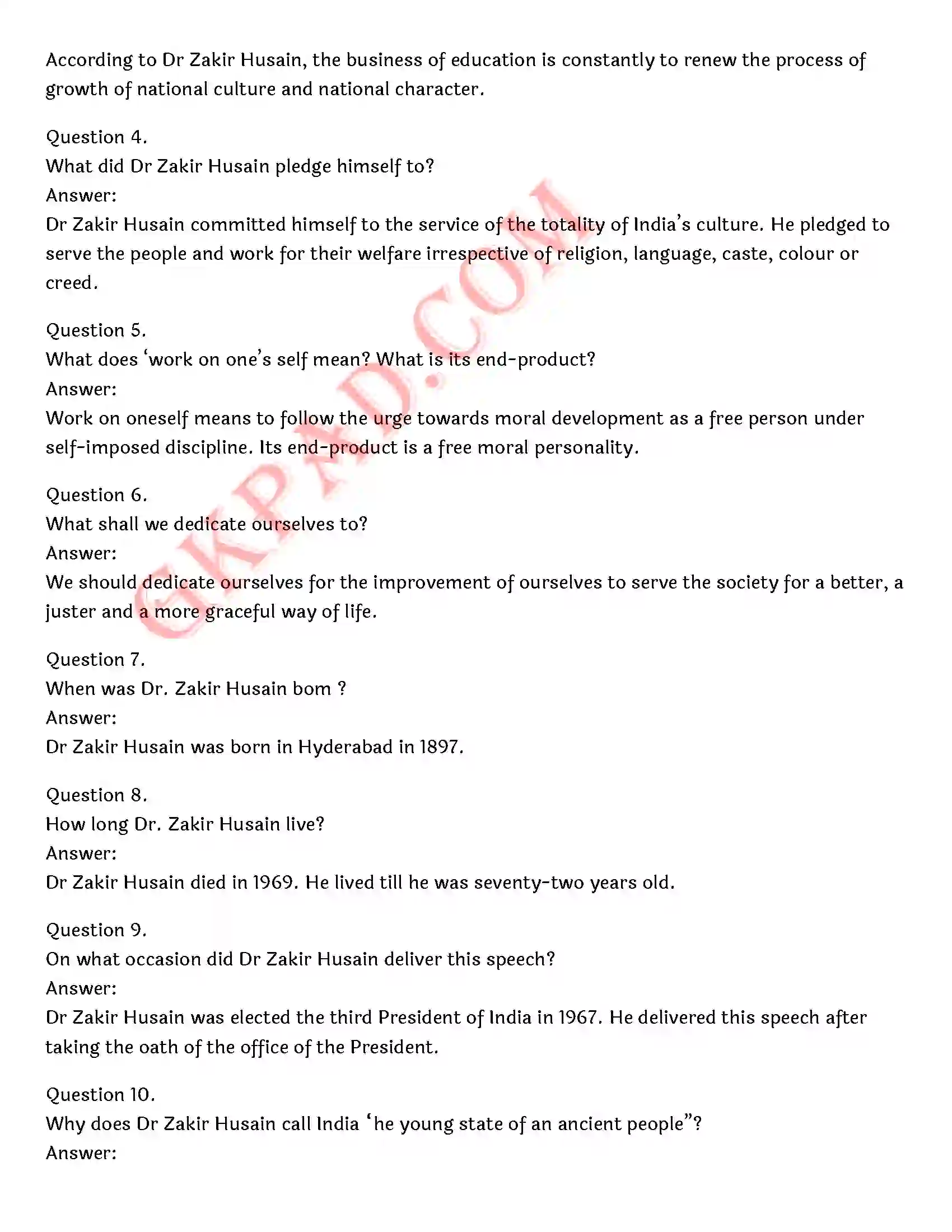 Bihar Board Class 12th English (Rainbow Part 2 Prose) Chapter 2 Bharat is My Home) Solution 6