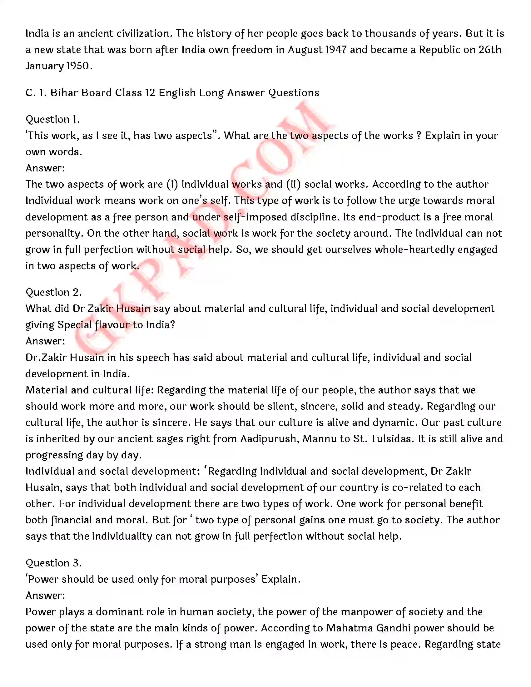 Bihar Board Class 12th English (Rainbow Part 2 Prose) Chapter 2 Bharat is My Home) Solution 7