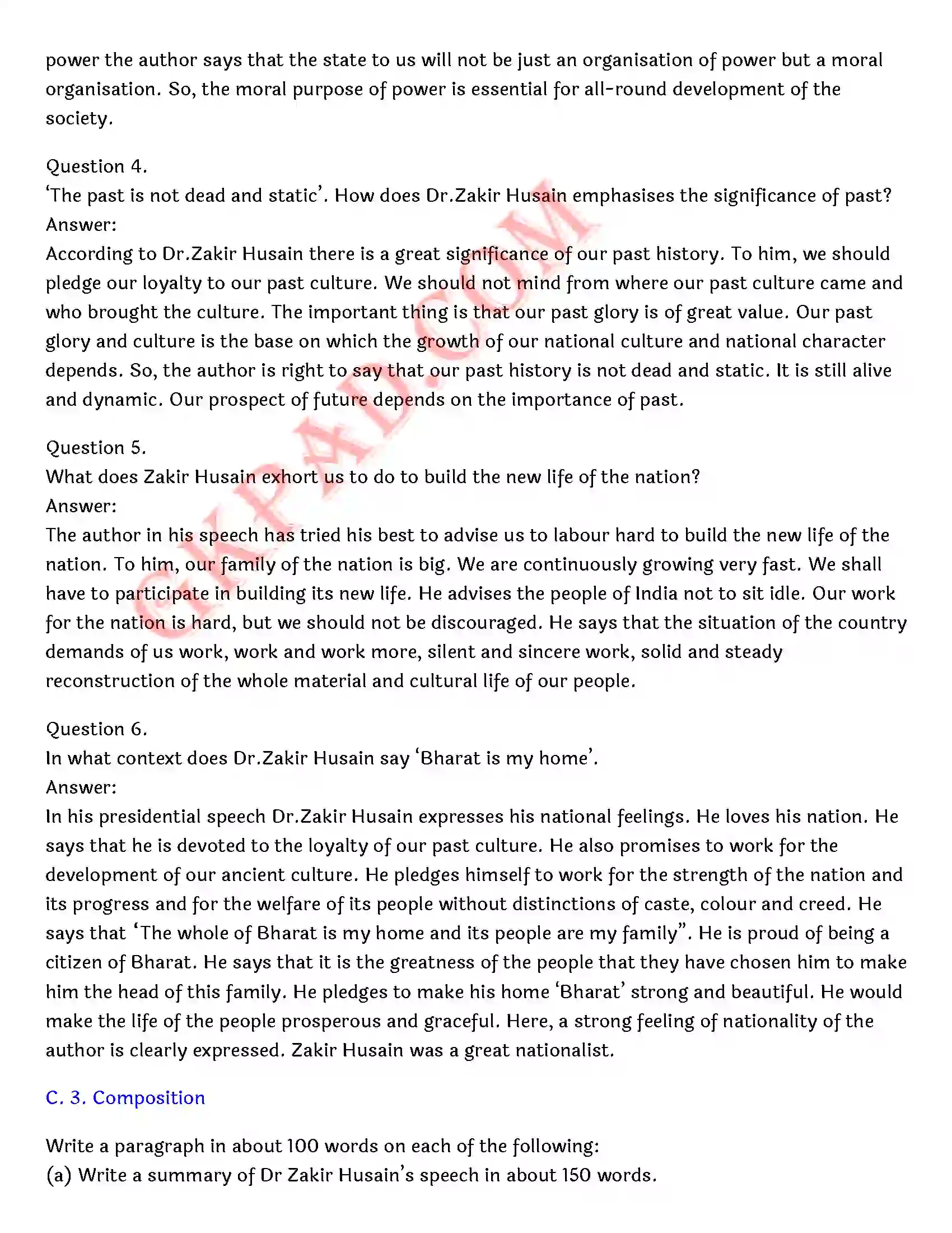 Bihar Board Class 12th English (Rainbow Part 2 Prose) Chapter 2 Bharat is My Home) Solution 8