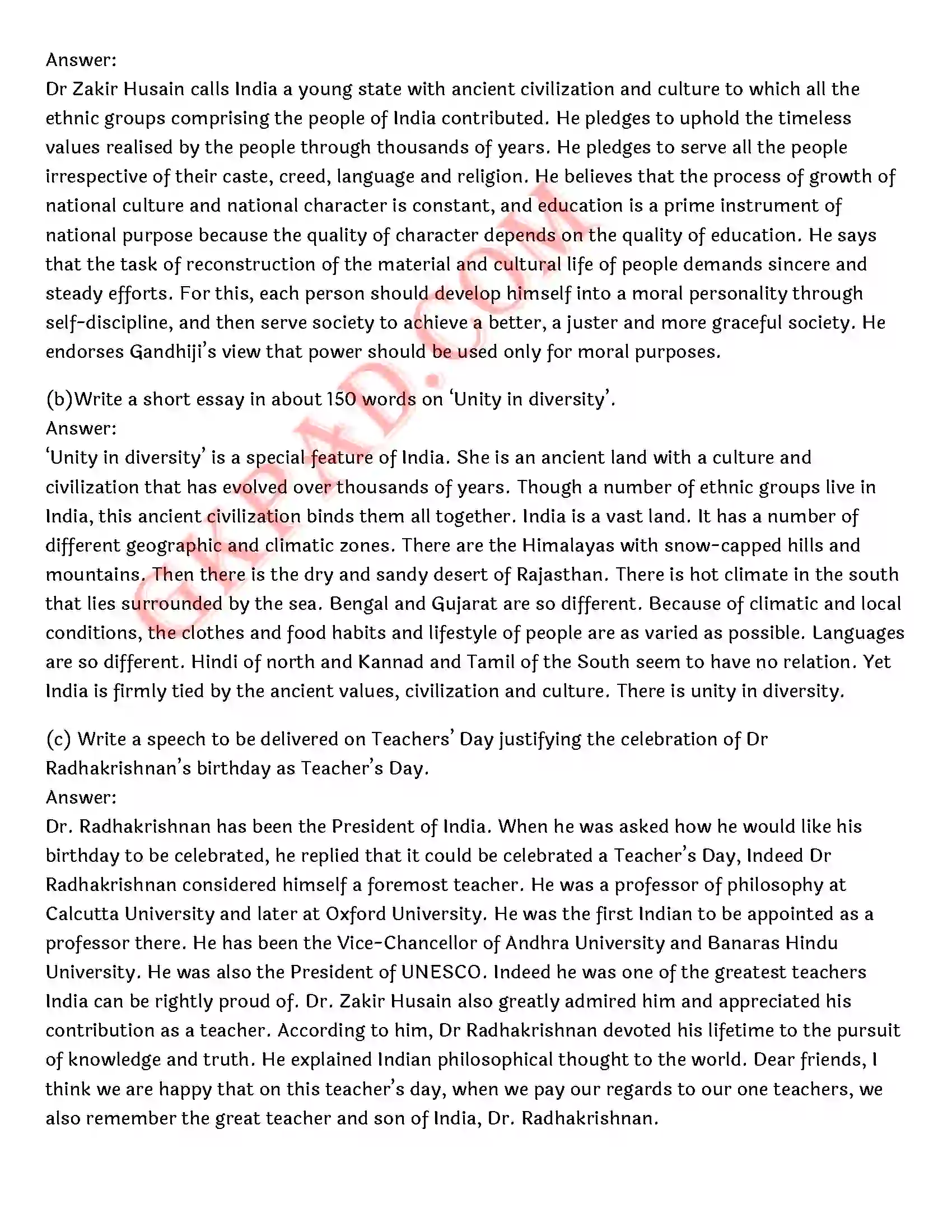 Bihar Board Class 12th English (Rainbow Part 2 Prose) Chapter 2 Bharat is My Home) Solution 9