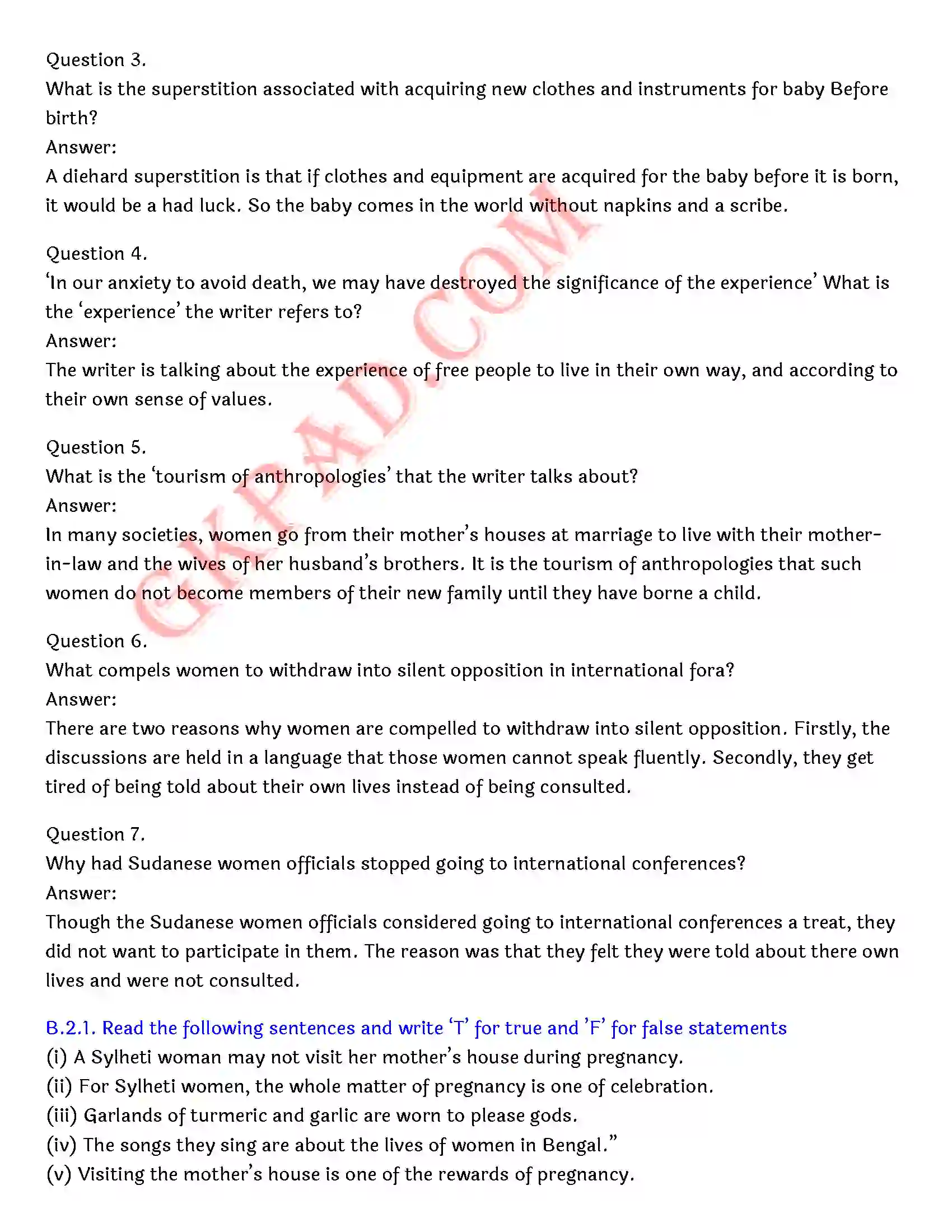 Bihar Board Class 12th English (Rainbow Part 2 Prose) Chapter 7 A Child Born) Solution 4