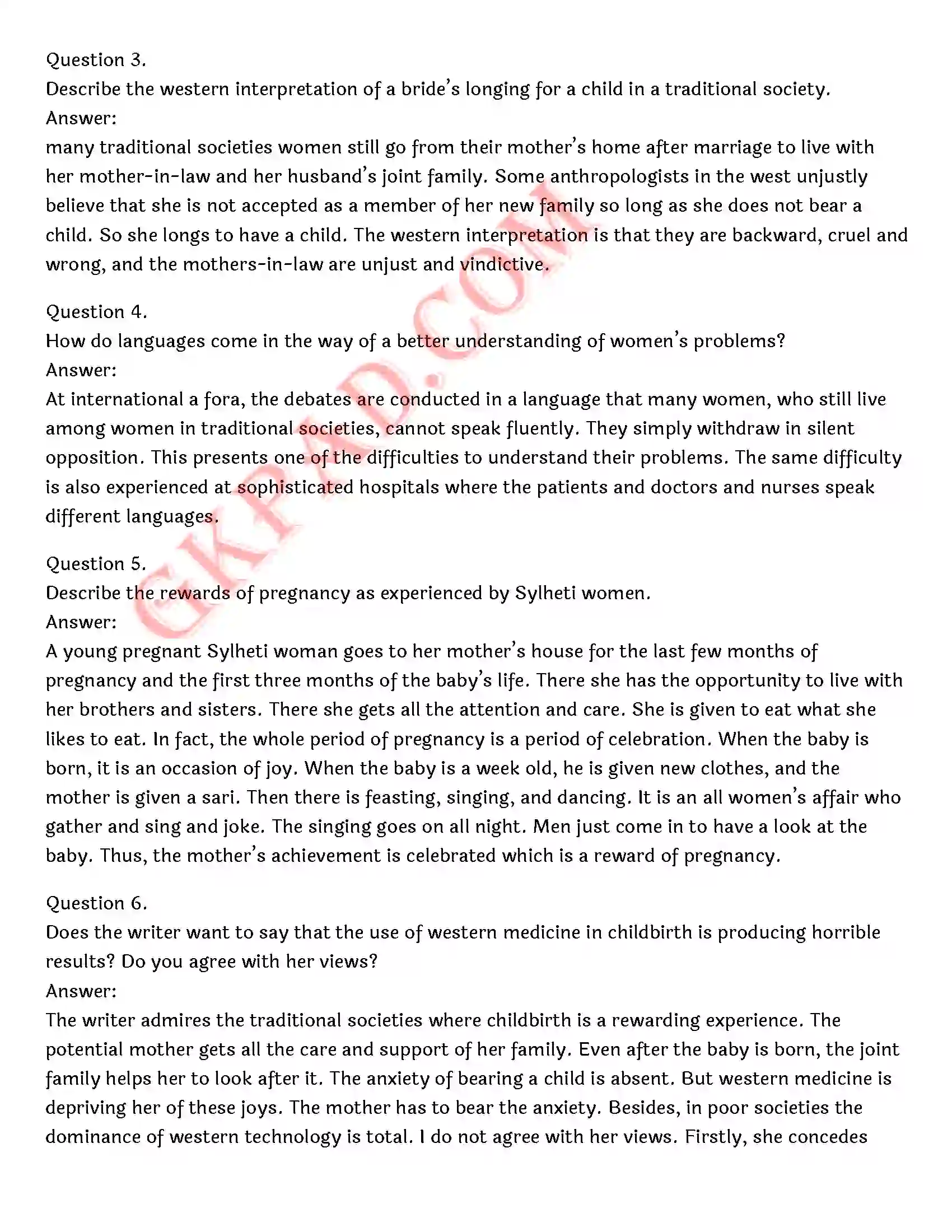 Bihar Board Class 12th English (Rainbow Part 2 Prose) Chapter 7 A Child Born) Solution 7