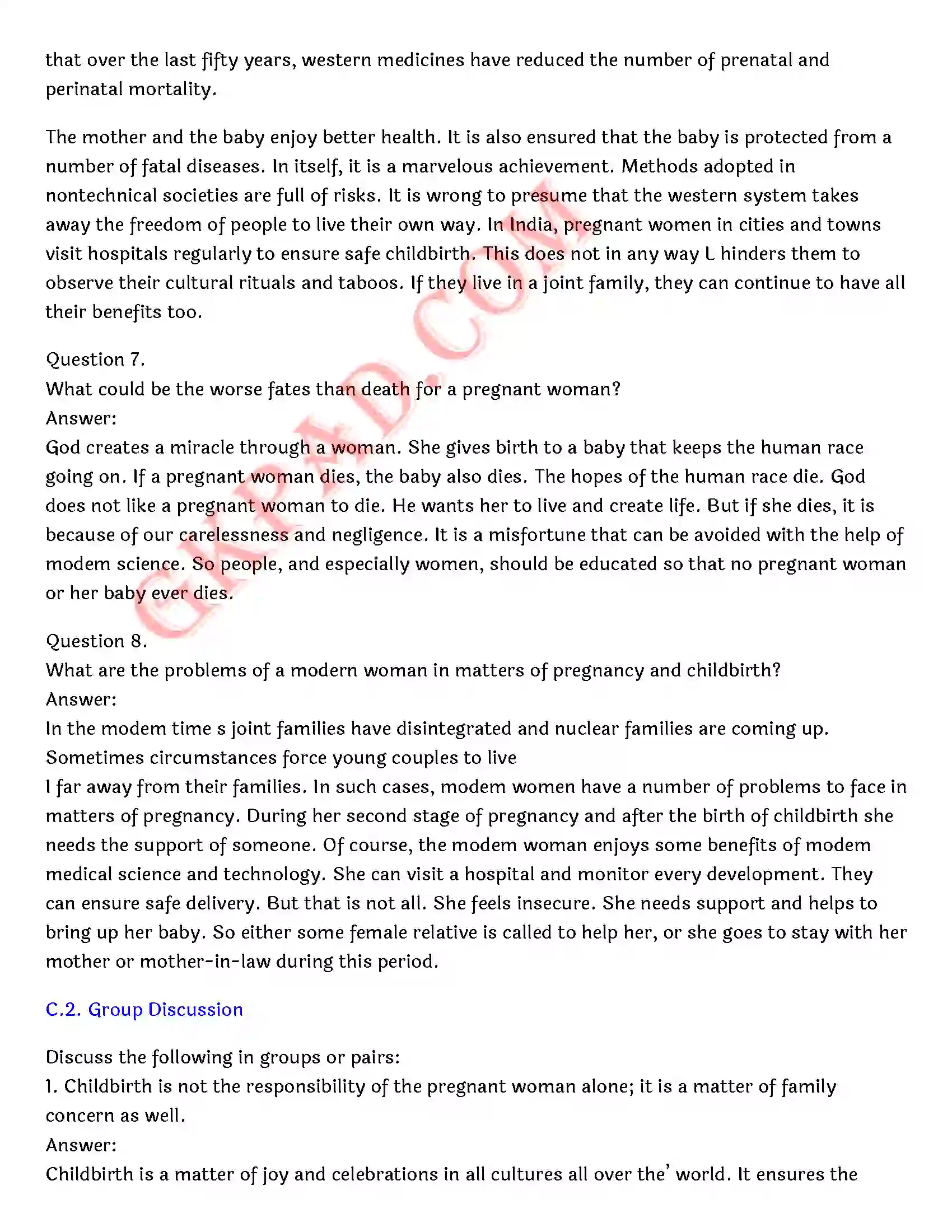 Bihar Board Class 12th English (Rainbow Part 2 Prose) Chapter 7 A Child Born) Solution 8