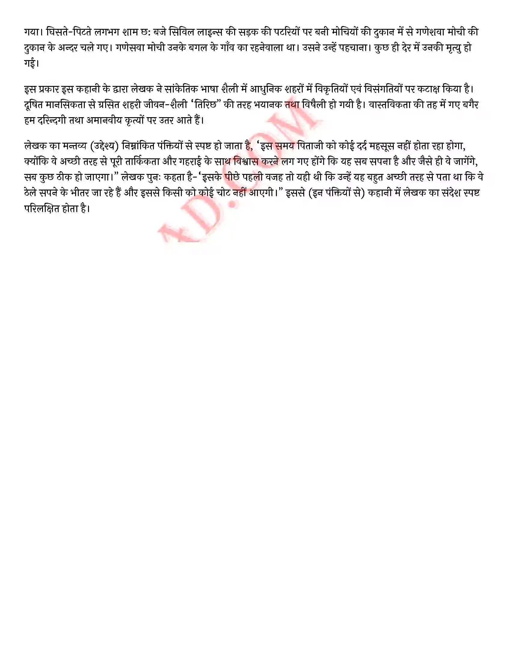 Bihar Board Class 12th Hindi (हिन्दी) Chapter 12 तिरिछ) Solution 13