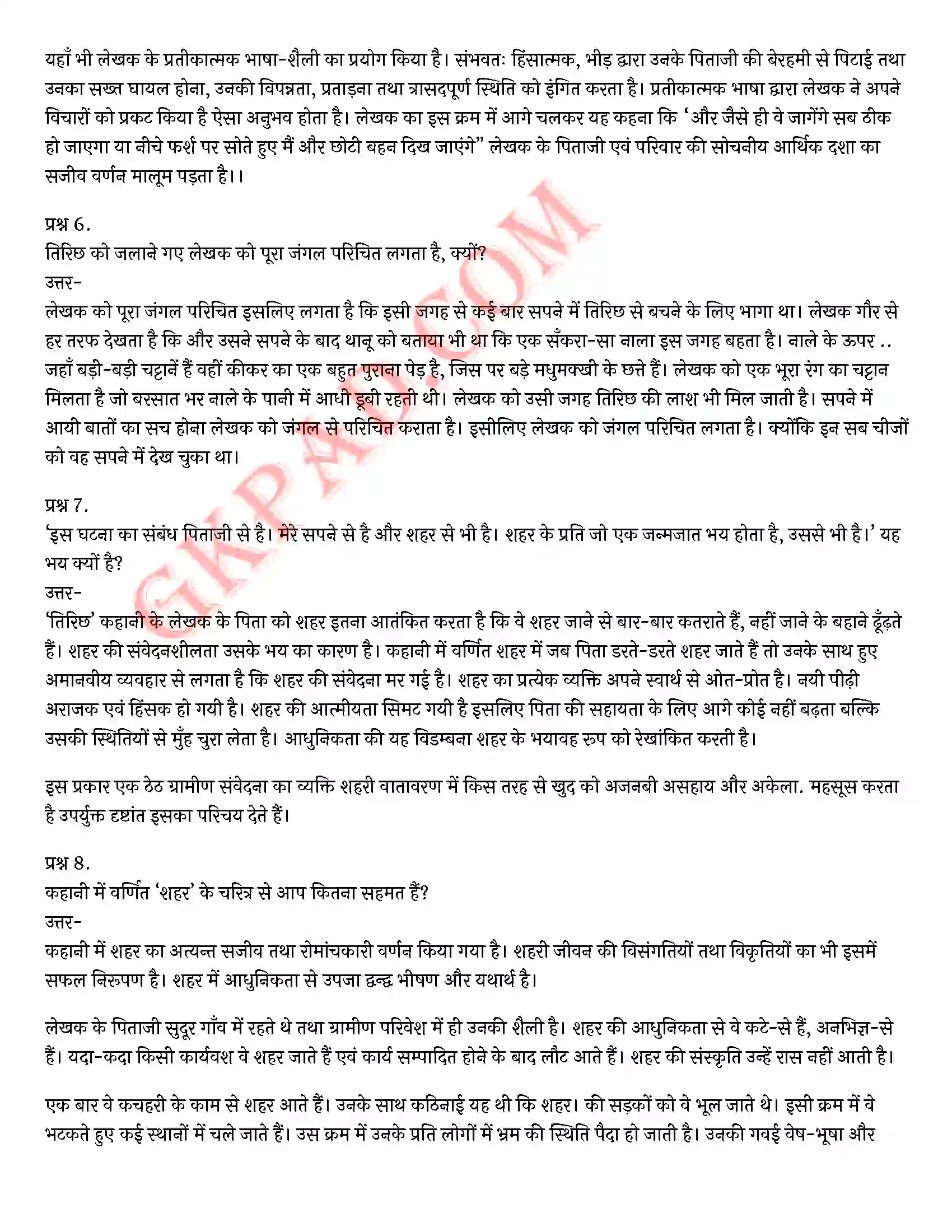 Bihar Board Class 12th Hindi (हिन्दी) Chapter 12 तिरिछ) Solution 7