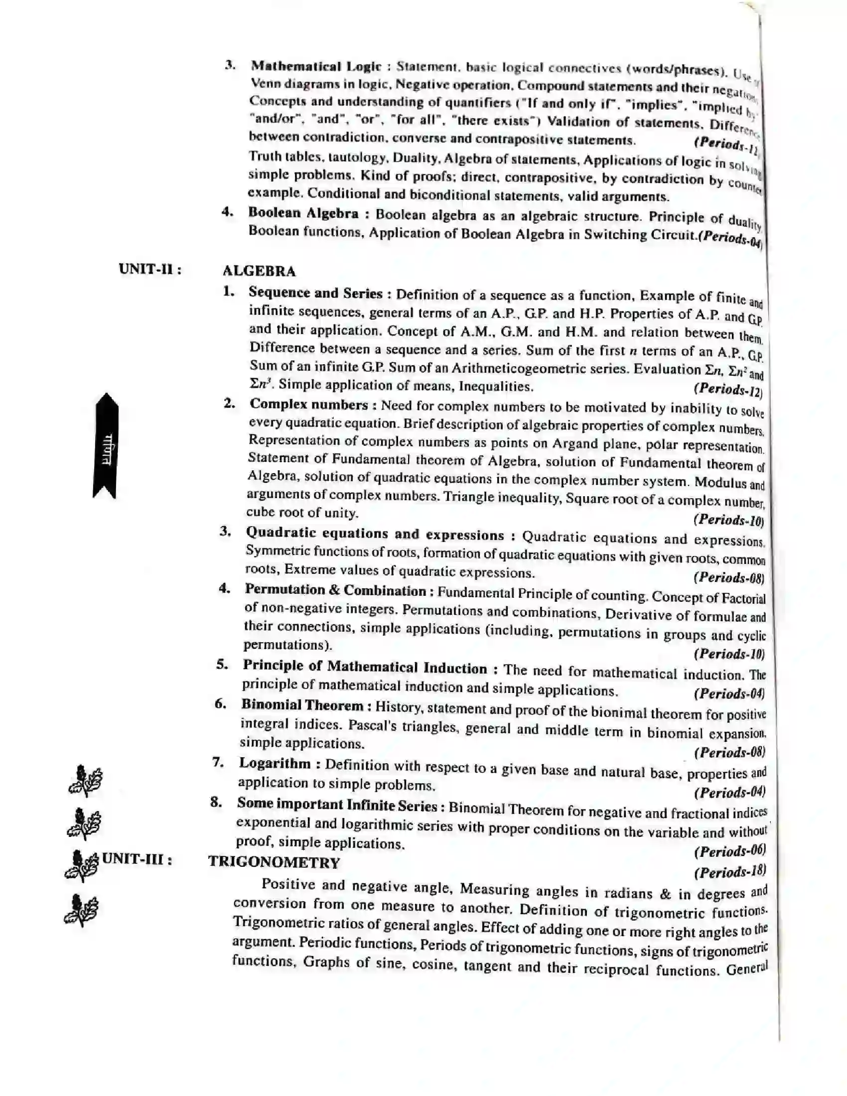 Bihar Board Class 11th 2025-26 Maths Syllabus 6