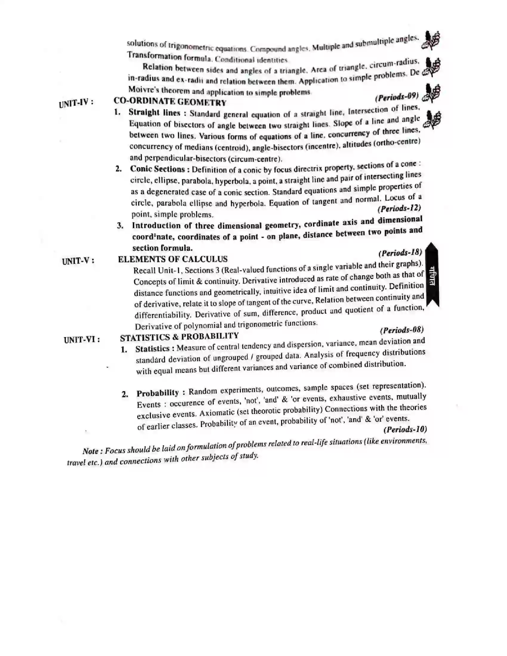 Bihar Board Class 11th 2025-26 Maths Syllabus 7