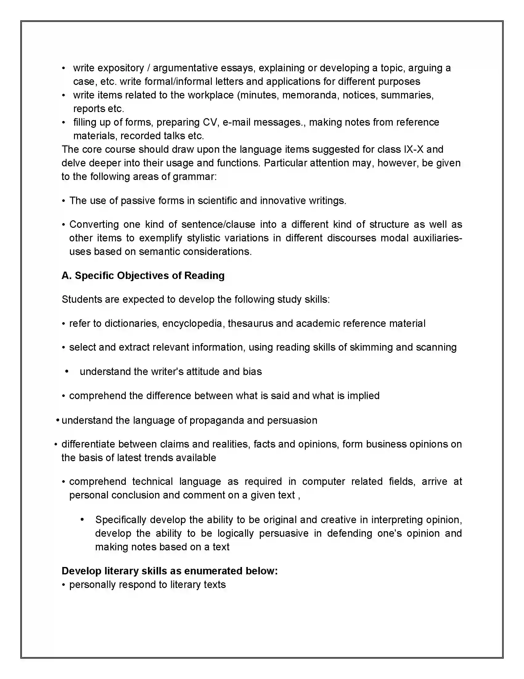 Bihar Board Class 12th 2020 English Core Syllabus 2