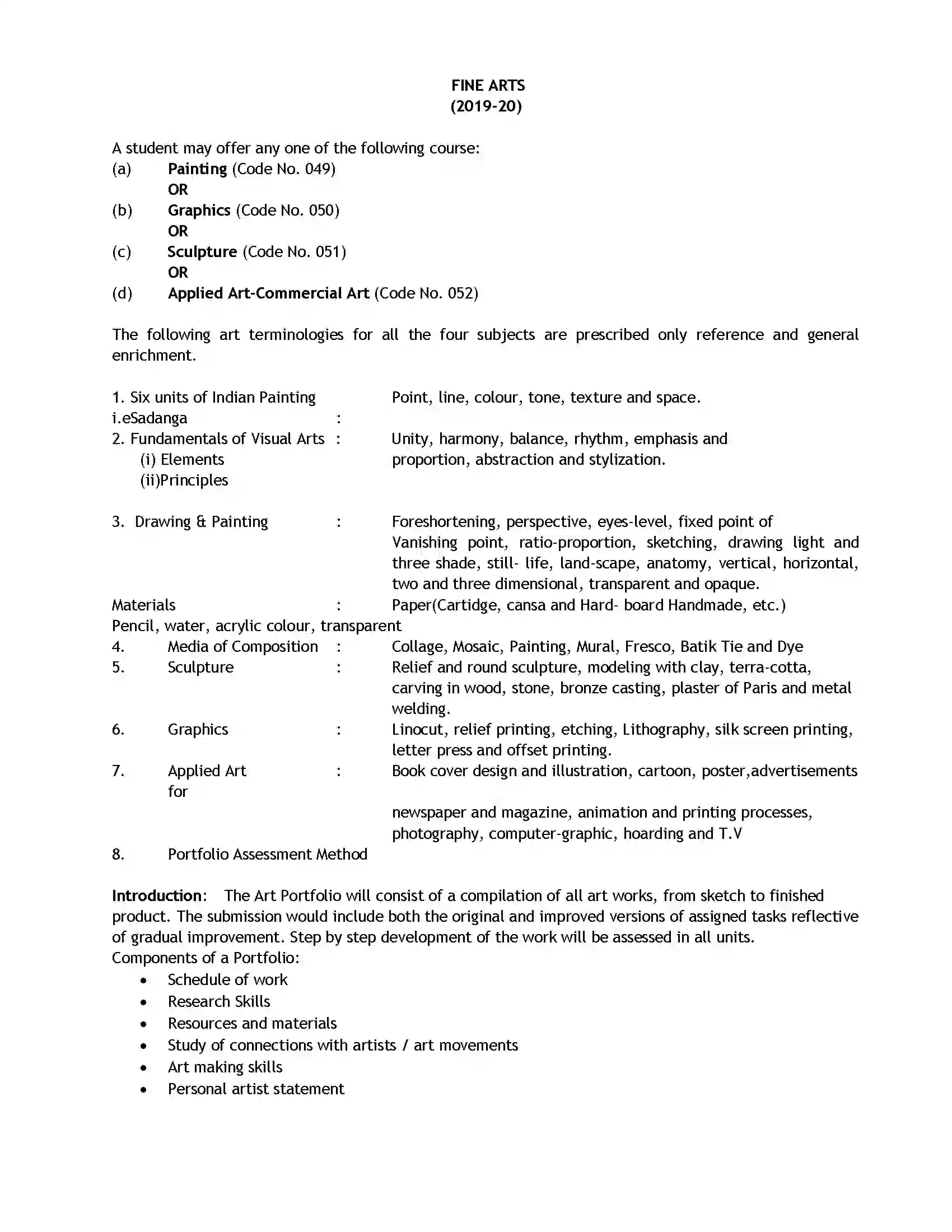 Bihar Board Class 12th 2020 Fine Arts Syllabus 1