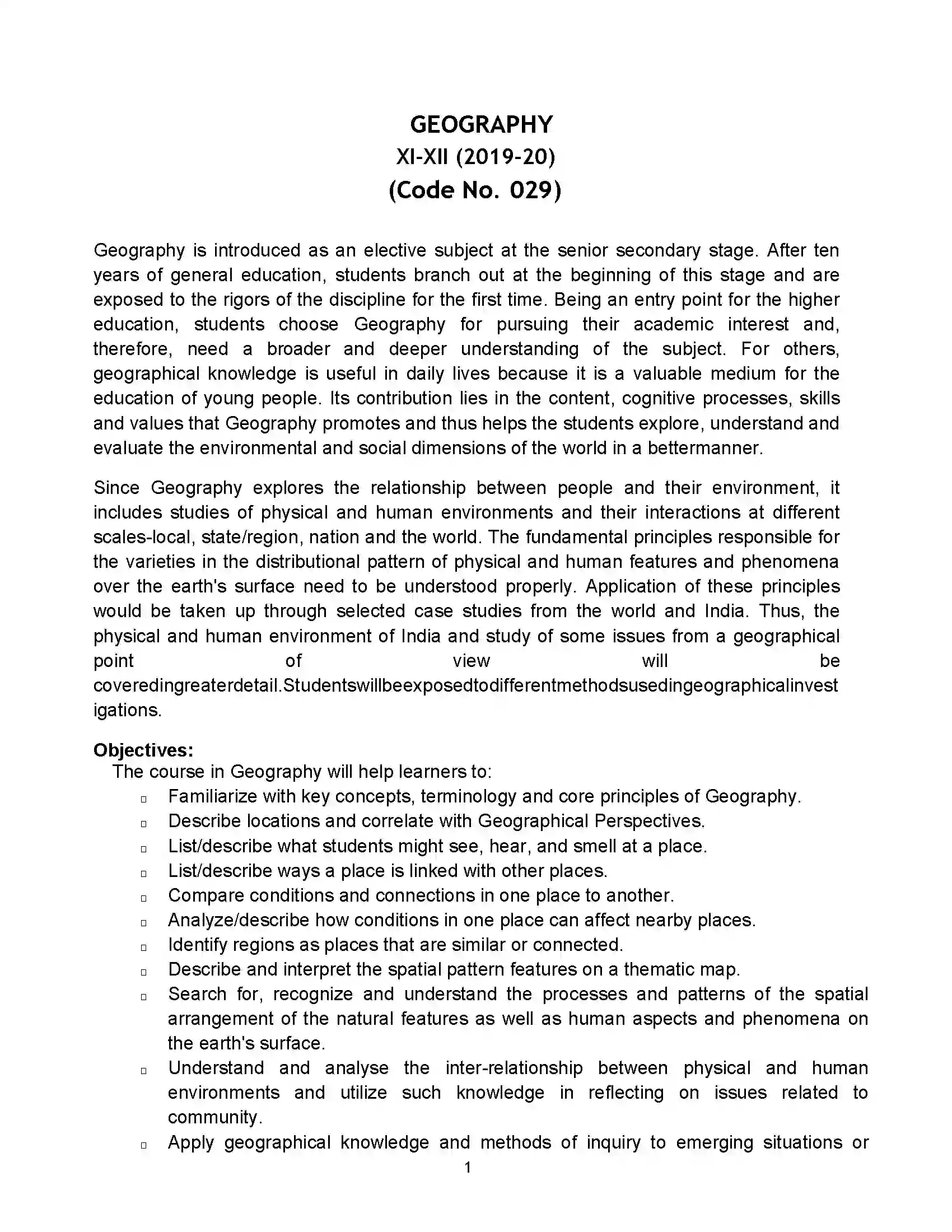 Bihar Board Class 12th 2020 Geography Syllabus 1