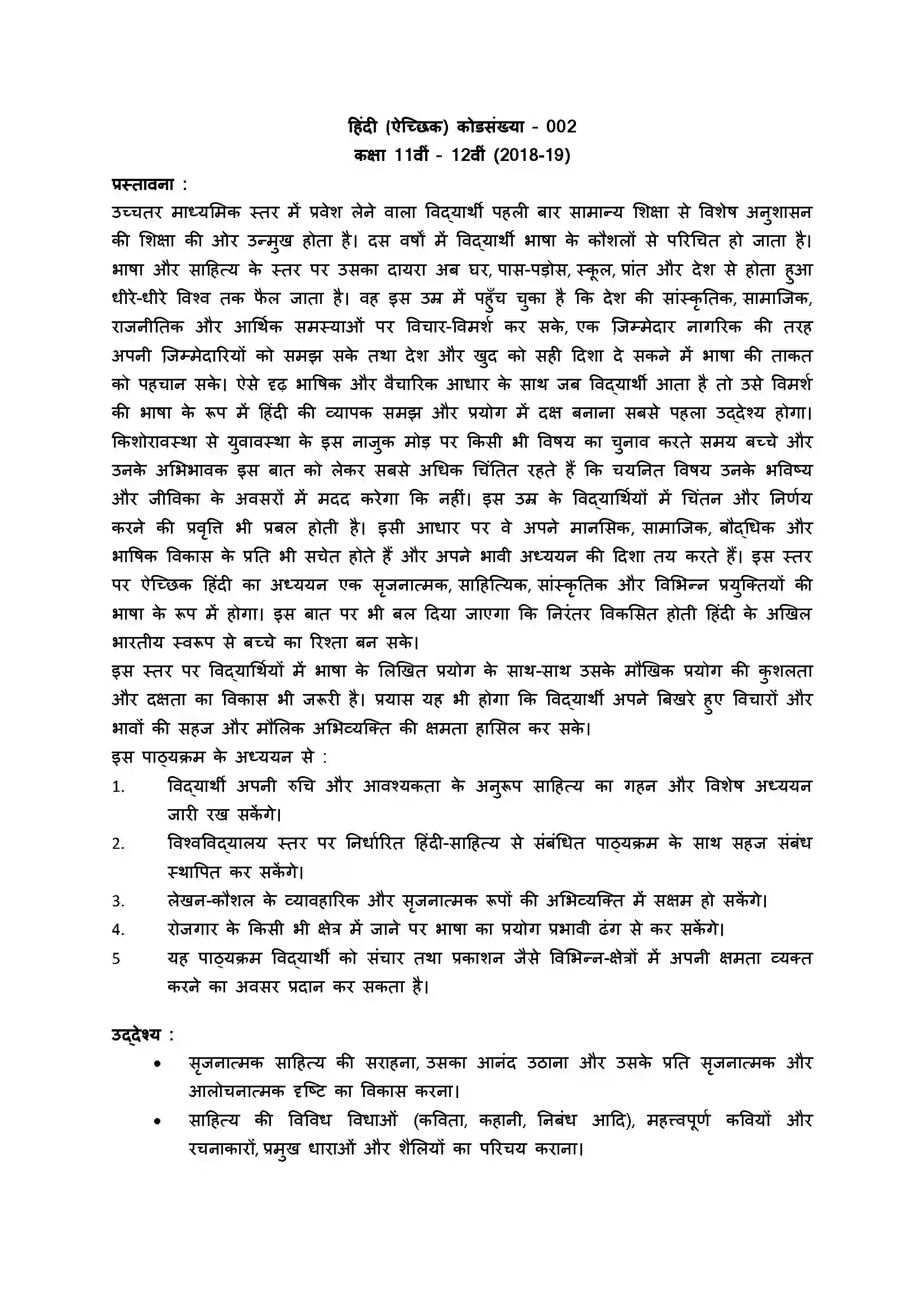 Bihar Board Class 12th 2020 Hindi Aichchik Syllabus 1