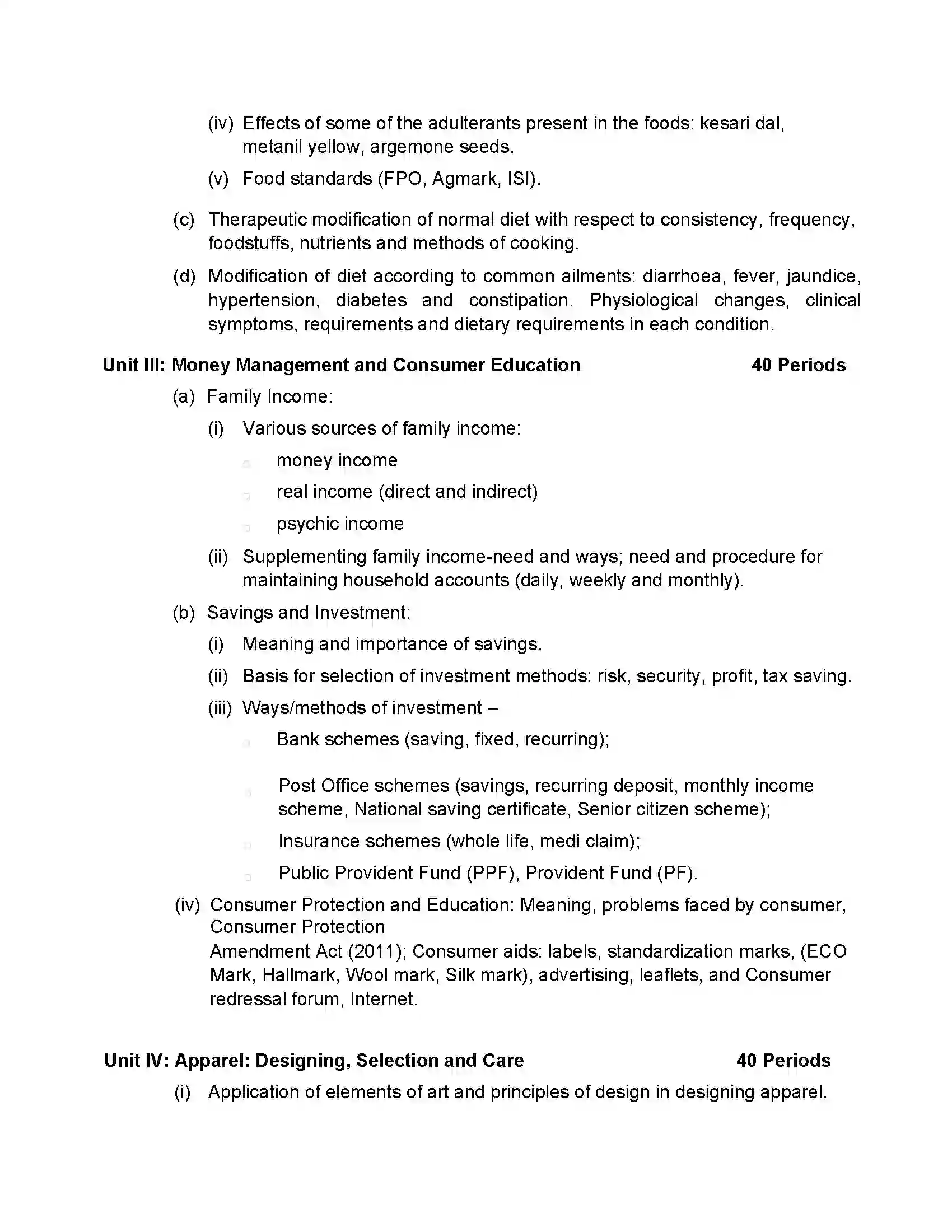 Bihar Board Class 12th 2020 Home Science Syllabus 9