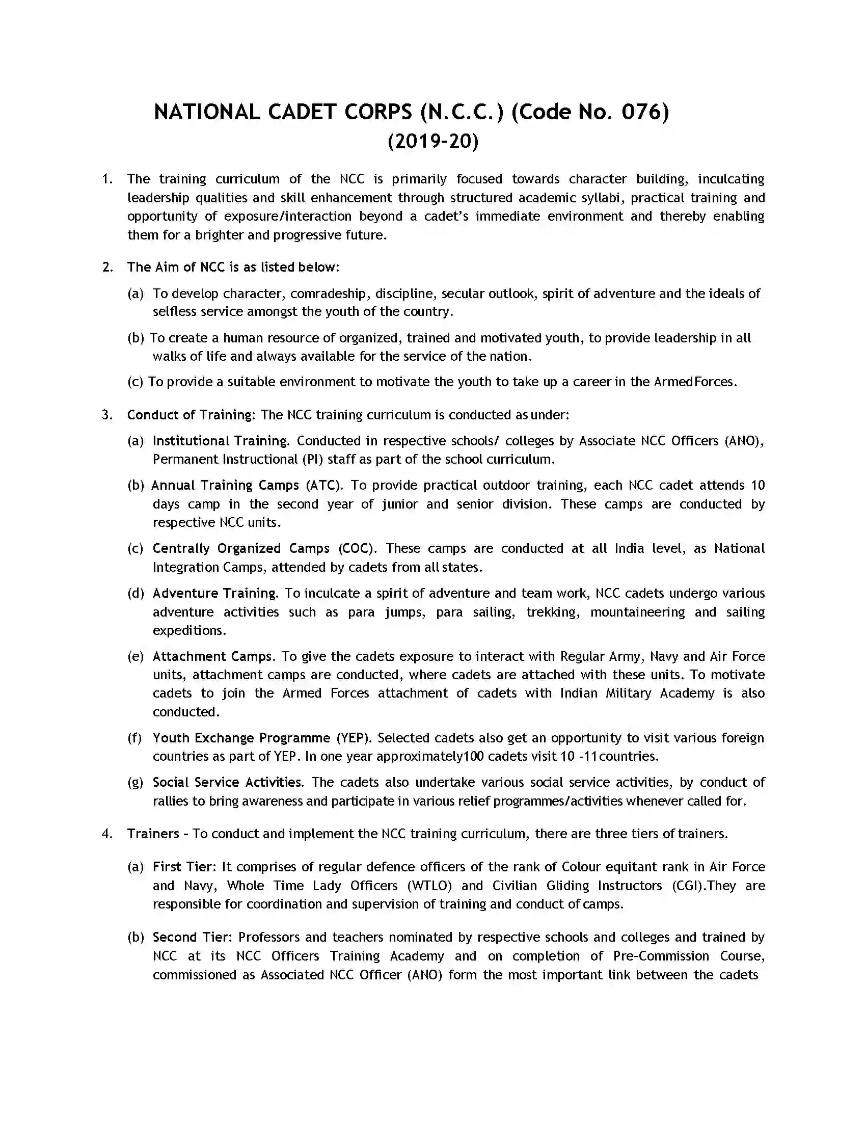 Bihar Board Class 12th 2020 NCC Syllabus 1