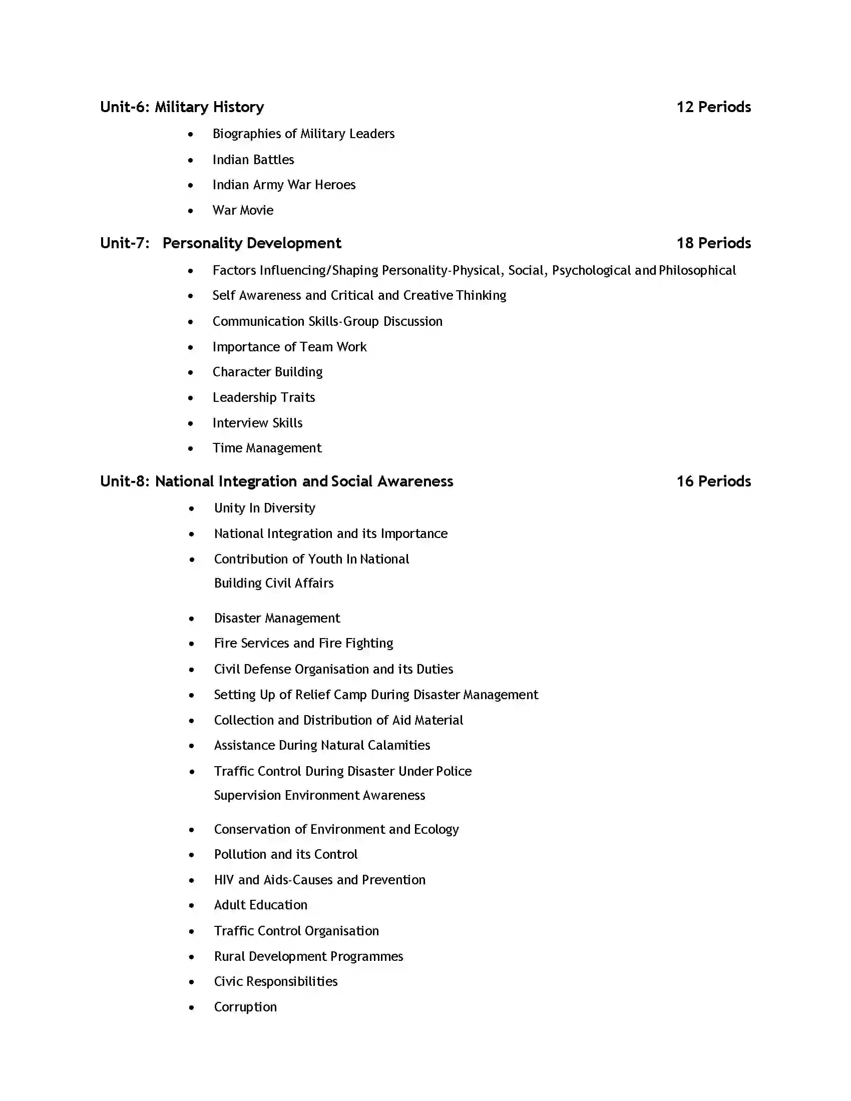 Bihar Board Class 12th 2020 NCC Syllabus 32