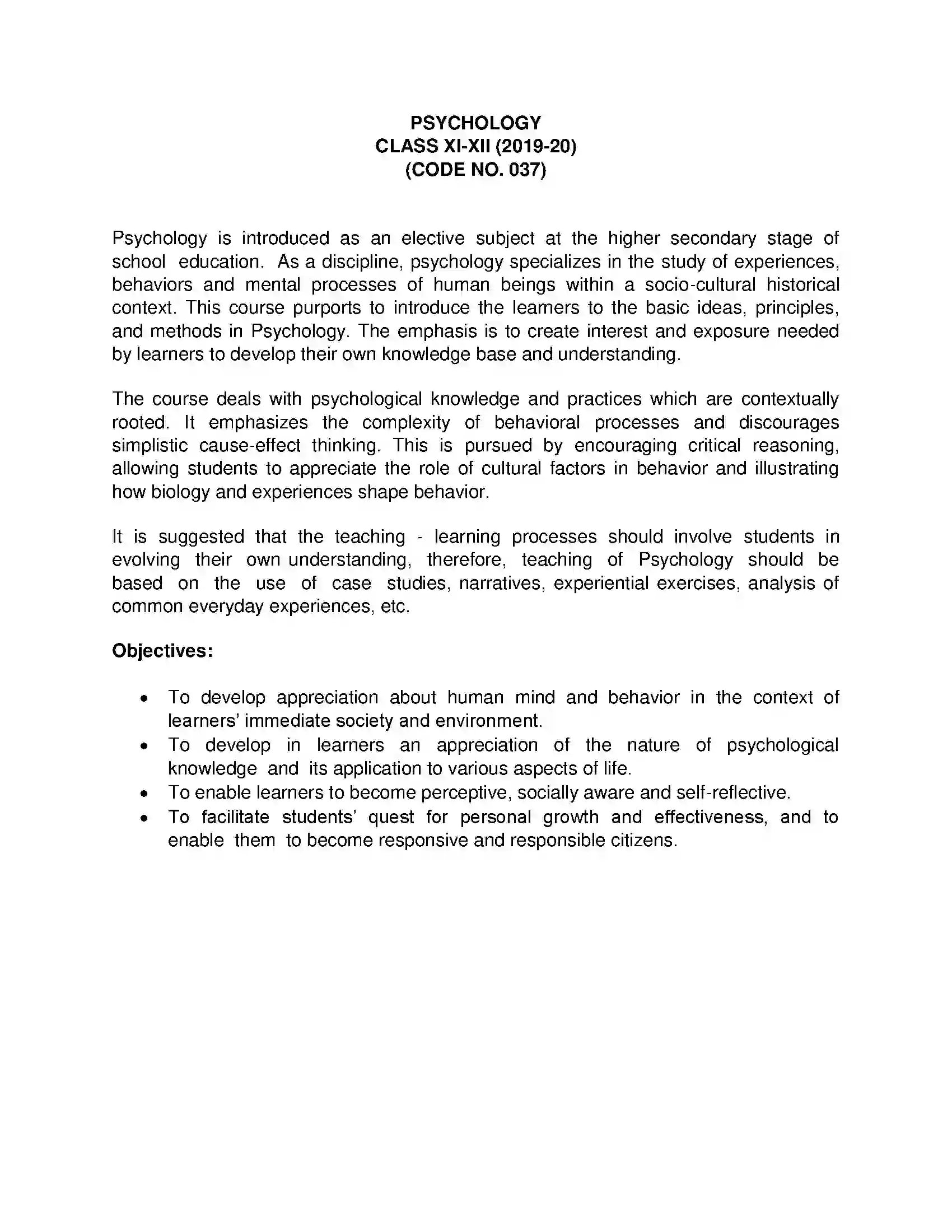 Bihar Board Class 12th 2020 Psychology Syllabus 1