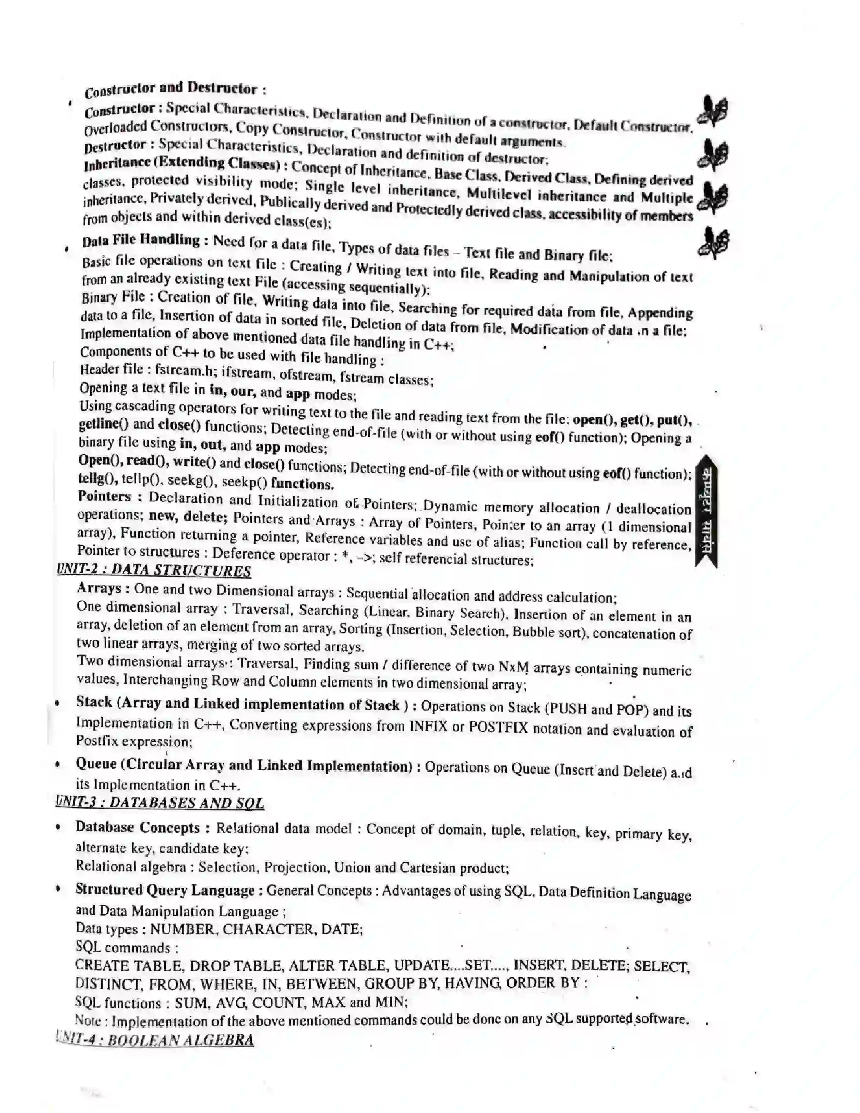 Bihar Board Class 12th 2025-26 Computer Science Syllabus 3